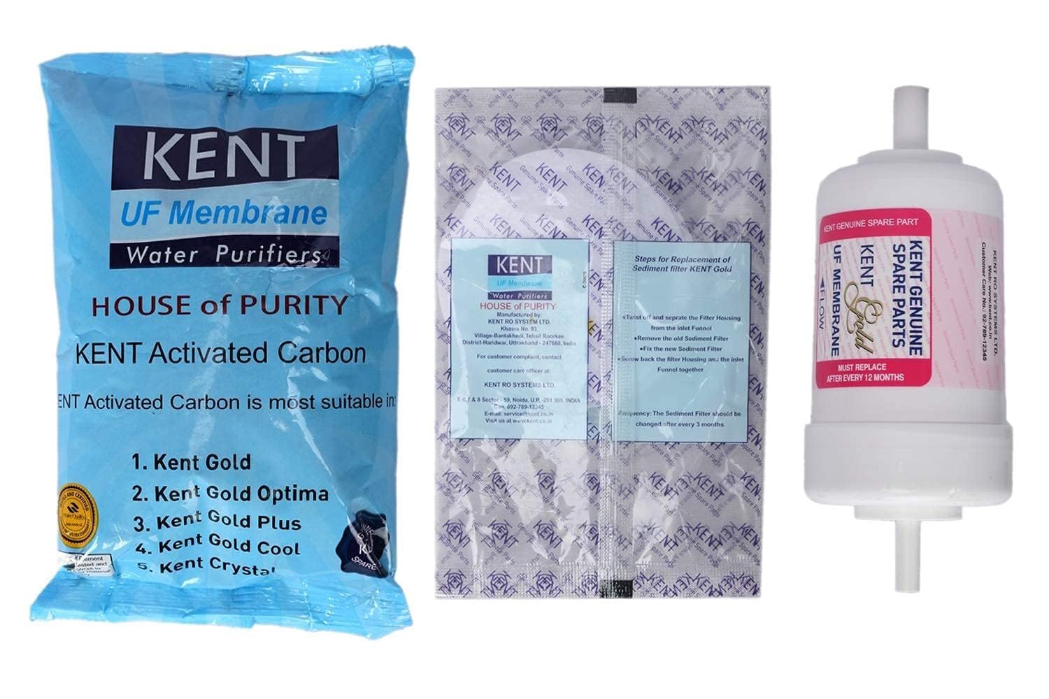 Kent Original Combo of 1 Uf Membrane, 1 Activated Carbon Pack, 1 Sediment Filter for Kent Gold/Kent Gold+/Kent Optima Gravity Filters Spare Kit for Kent Pure Water Long Life F-53