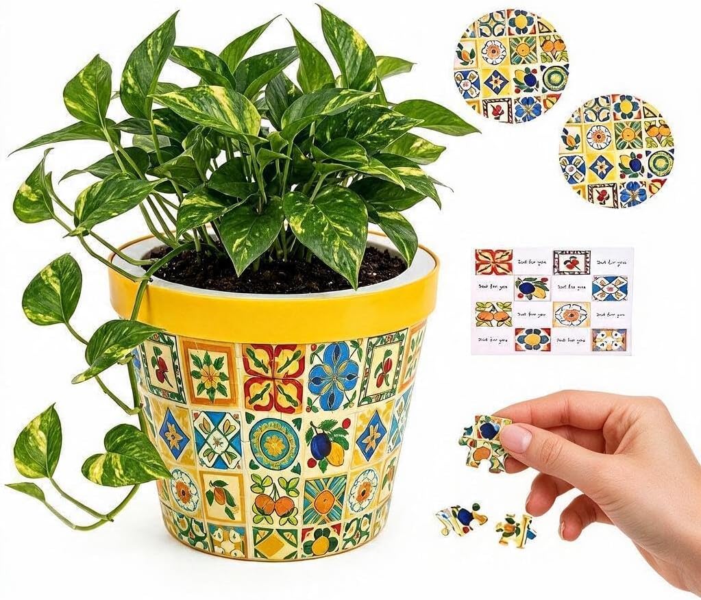 GREENPARA 5 Inch Puzzle Planter Pot, Mediterranean Mosaic Indoor Flower Pot