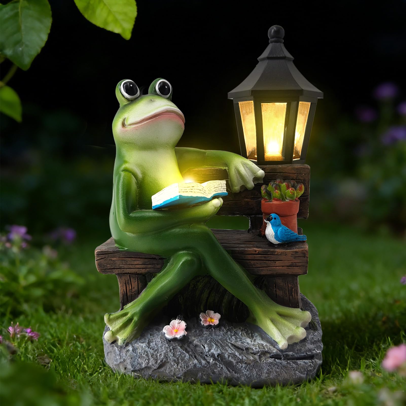Gartendeko für Draußen Wetterfest, Outdoor Solar Frosch Gartendekoration, Deko Frosch Garten Feenhaus Garten für Terrasse (B)