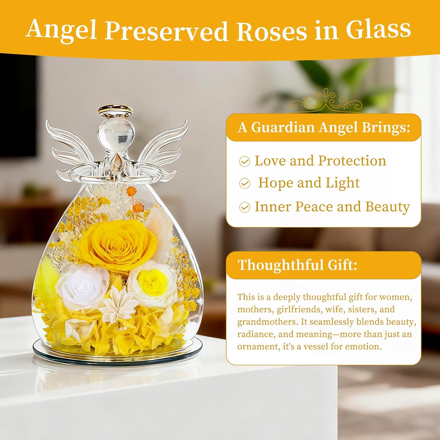 Gifts for Women Mom Preserved Rose Forever Flower Eternal Roses in Glass Angel Figurines Fresh Flowers for Delivery Prime Christmas Birthday Gift for Her Wife Grandma on Valentines Day Anniversary - Image 6