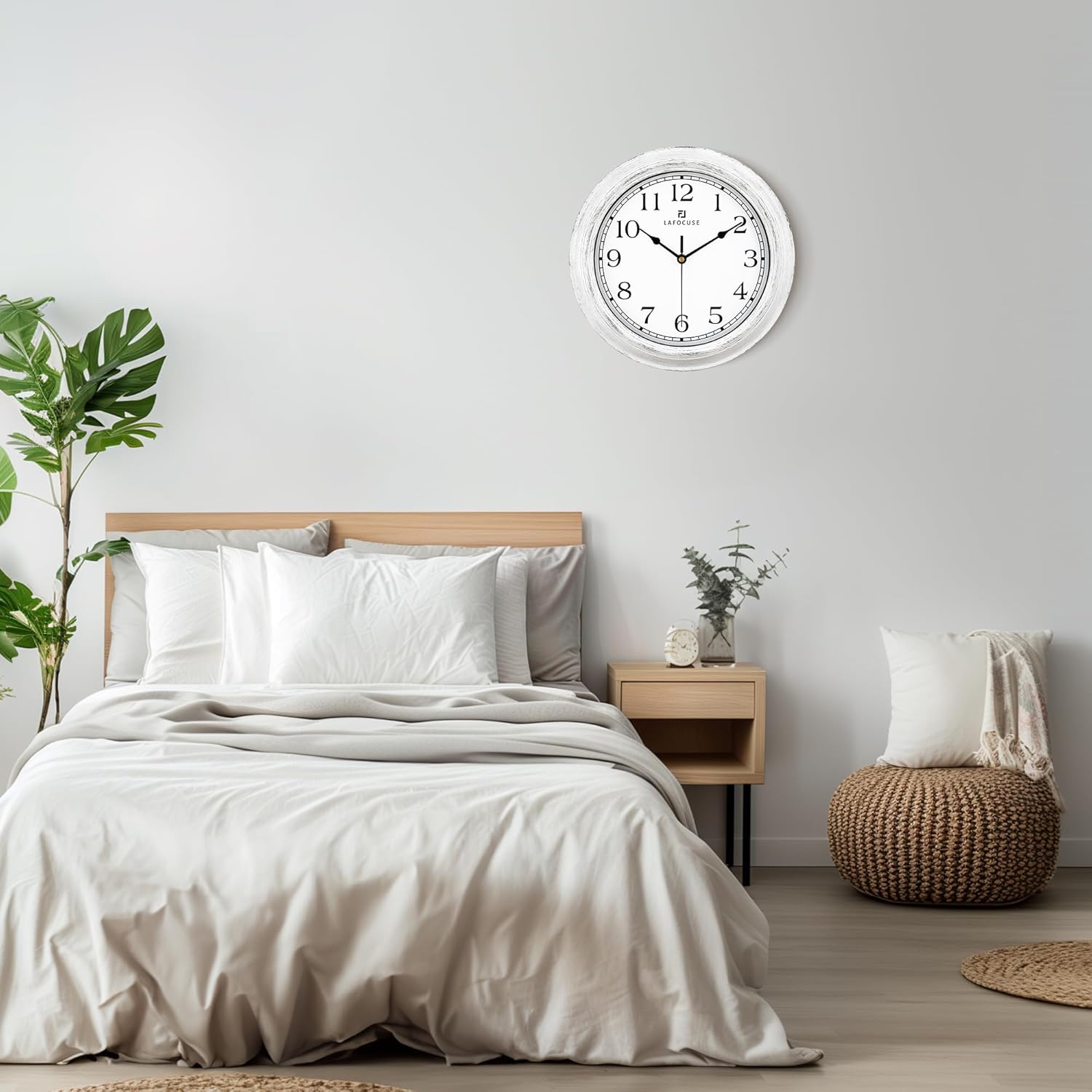 Lafocuse 12 Inch Silent Vintage White Wall Clocks Battery Operated for Bedroom, Rustic Kitchen Wall Clock for Living Room Décor Office