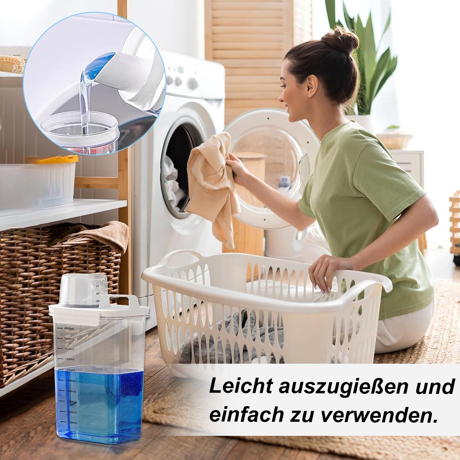 Contenitore Detersivo 2 Pezzi 2300ml: Dispenser Ermetico Con Misurino, Trasparente Per Lavanderia - Foto 5