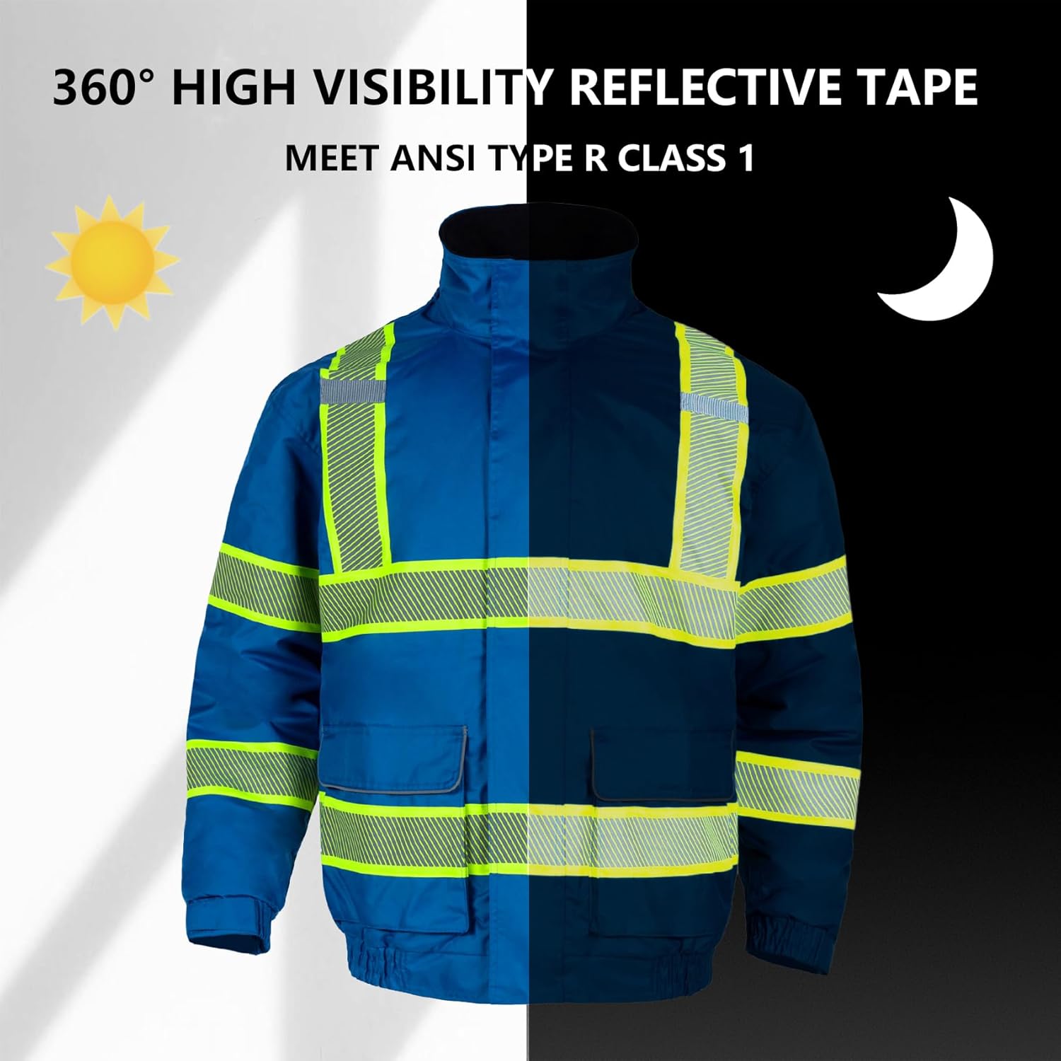 FONIRRA High Visibility Heavy Duty Insulated Winter Jacket for Men Waterproof,Safety Jacket for Men Reflective Big and Tall - Image 3