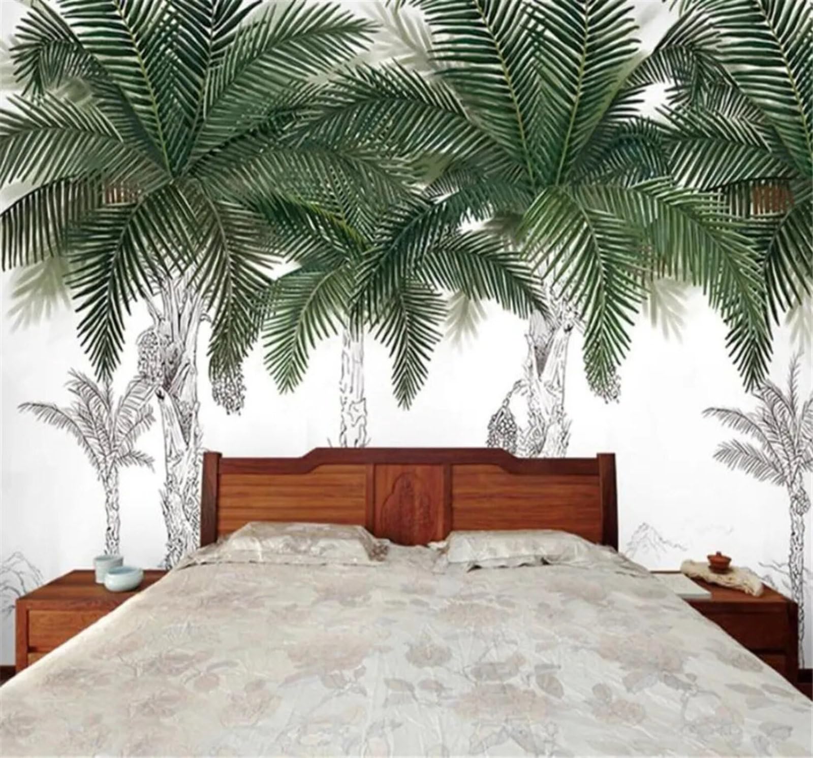 Tzxztt Minimalist Abstract Three Dimensional Hand Drawn Coconut Tree Modern 3D Wallpaper Premium Textured Silk Neutral Tones Material Ideal for Living Room Bedroom-400cm×280cm
