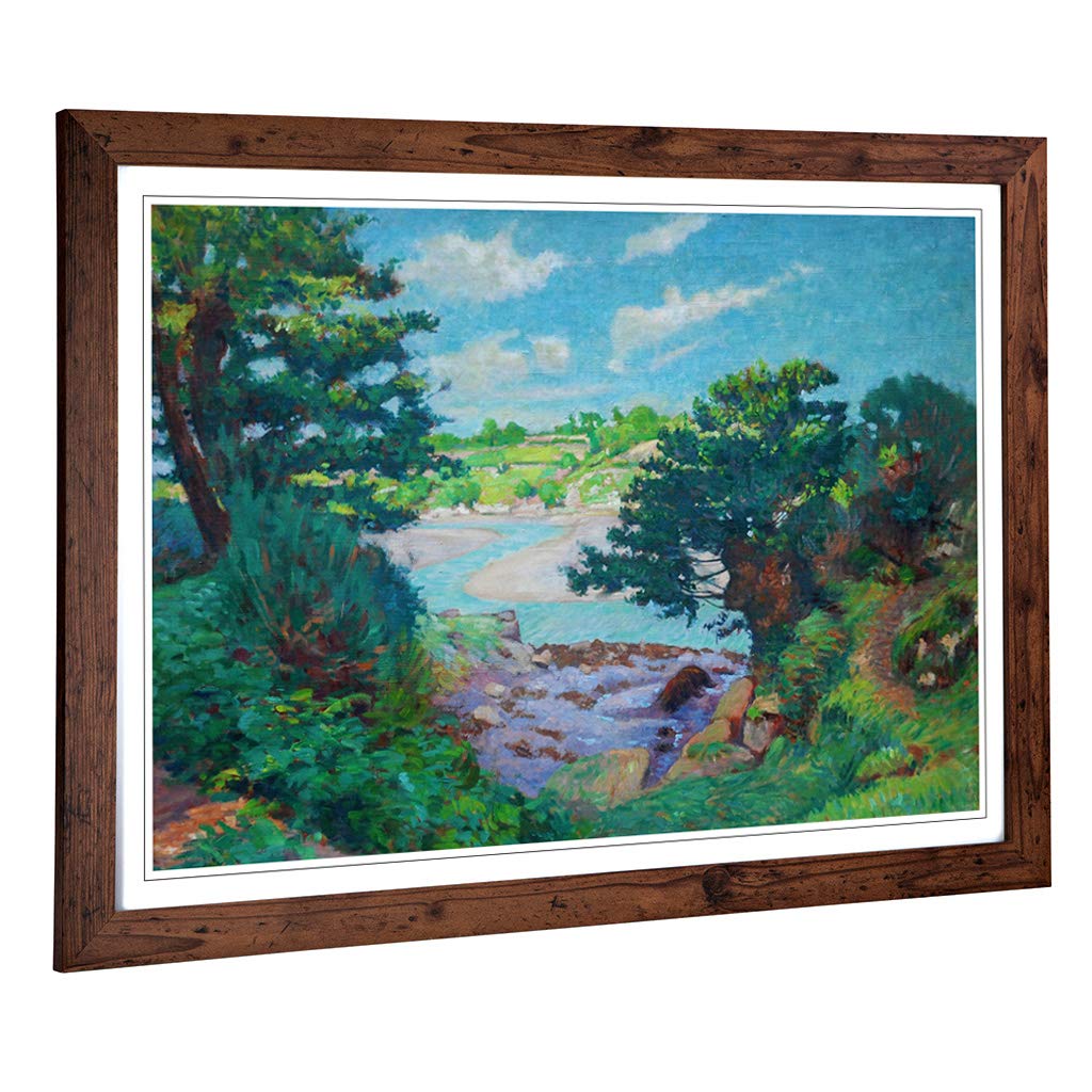 Big Box Art Framed Print of Henri Delavallee The River of The Aven Design | Wall Art Picture | Home Decor for Kitchen, Living Room, Bedroom, Hallway, Walnut, A2 / 24.5x18 Inch / 62x45cm