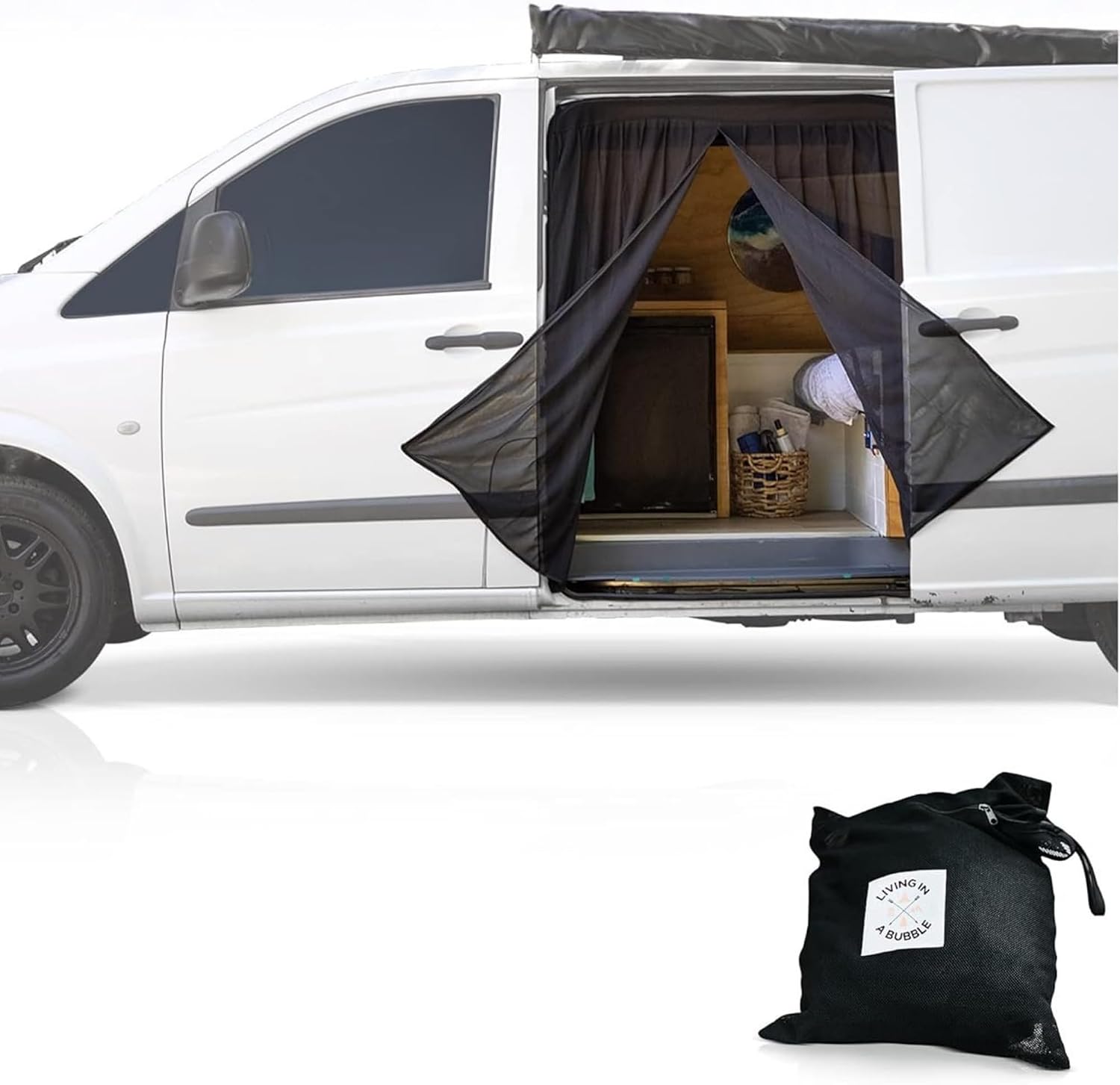 Living in a Bubble Mercedes Metris Van Bug Screen & Other Campervans, Universal Size, Magnetic Mosquito Net for Motorhomes, RV Screen Door for Sliding Door Bug Mesh, Van Life Essentials (Small)