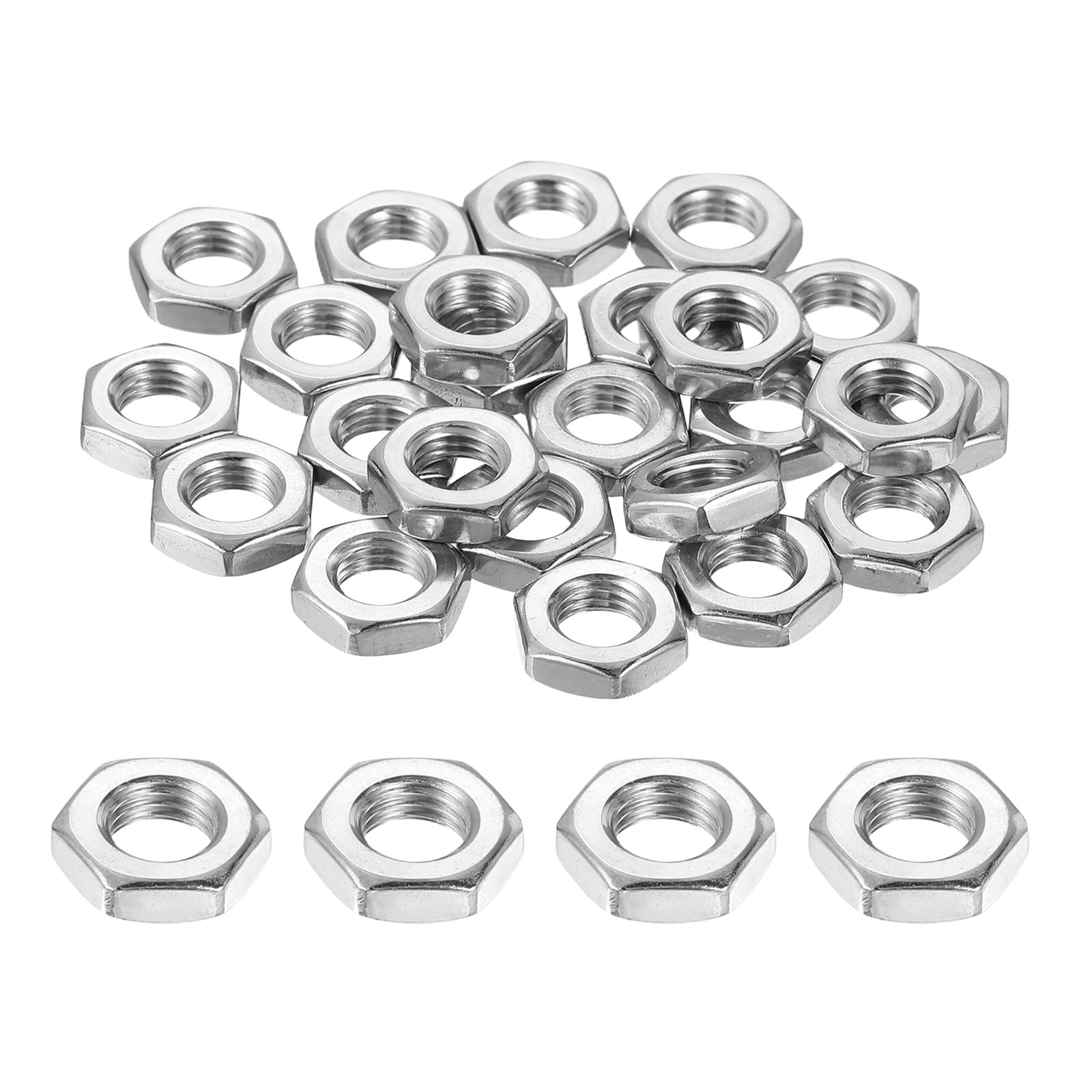 sourcing map M6x0.75mm Hex Nuts, 36Pcs 304 Stainless Steel Metric Fine Thread Hexagon Lock Nuts Fasteners for Machinery Automotive Industrial Use, 10mm / 0.39" Width 3.2mm / 0.13" Height — image 1