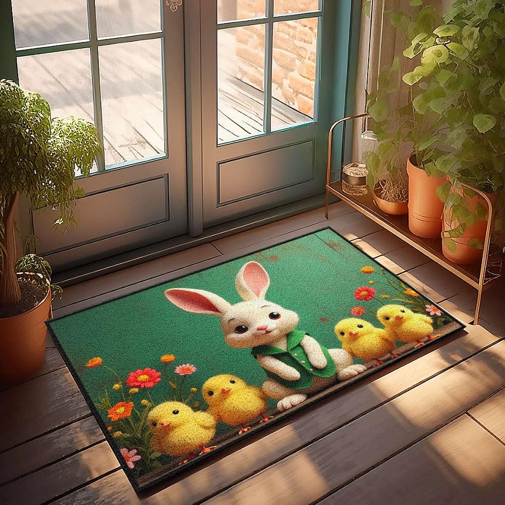 Tapis de porche extérieur motif fleurs colorées 65x90cm