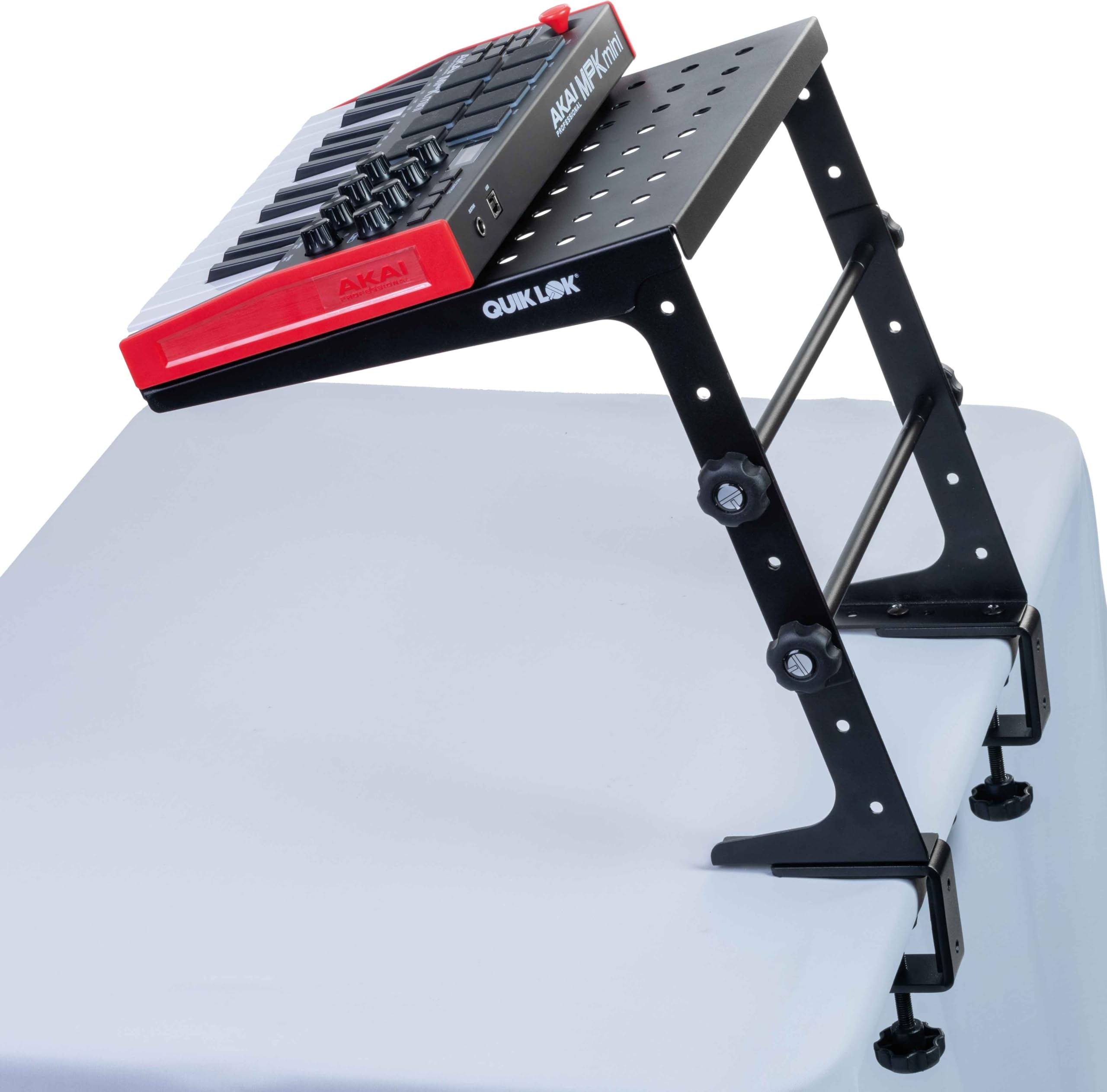 QUIK LOK - LPH/009 Multifunktionaler und Modularer Tischständer, Basis mit Platten 30,5 x 3 cm, Mit Gummistreifen, Zwei Klemmen Inklusive, Höhenverstellbar, Aus Stahl, Schwarz