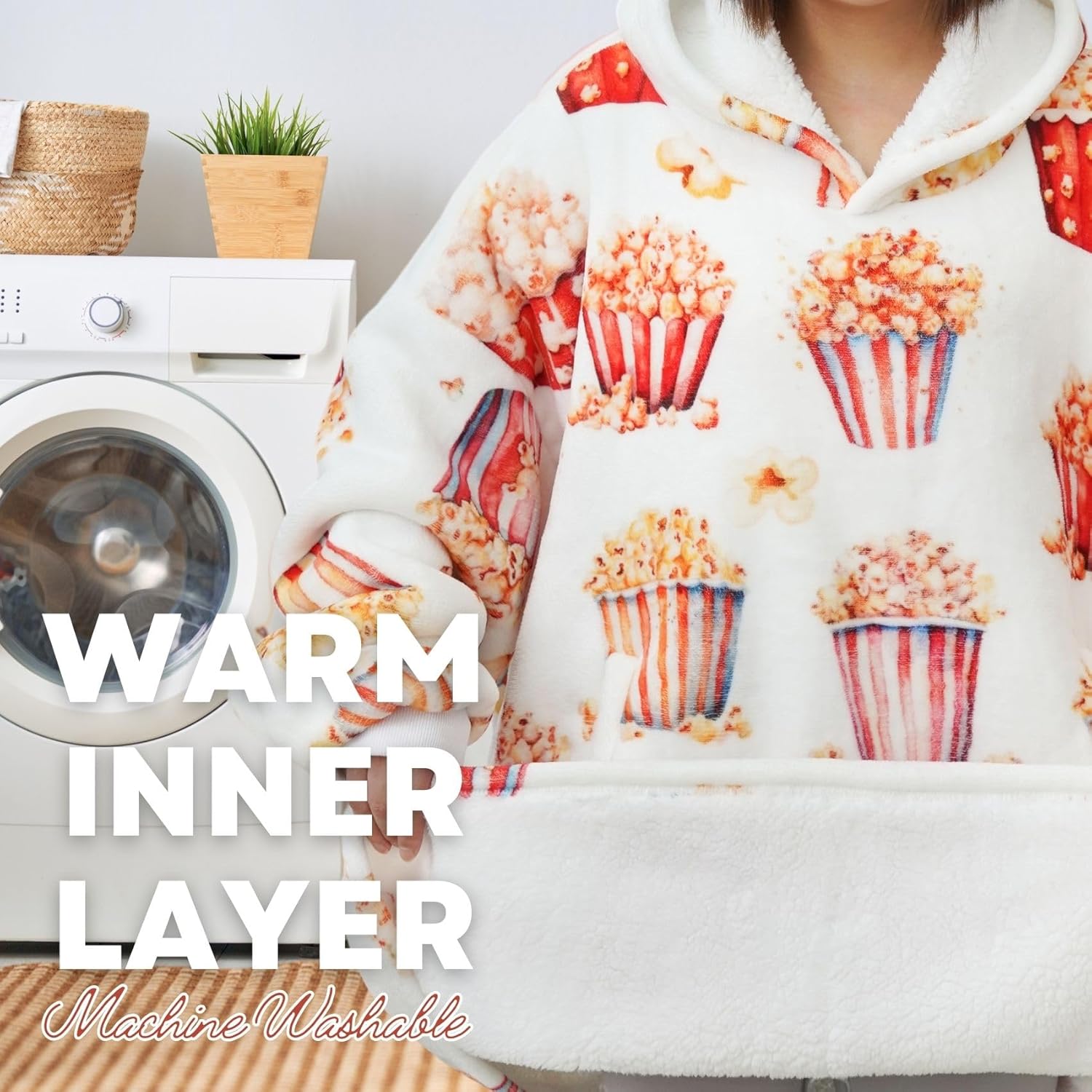 Popcorn Gifts for Women Movie Lovers, Cute Blanket Hoodie Gifts for Christmas, Birthday, One Size - Full Printed