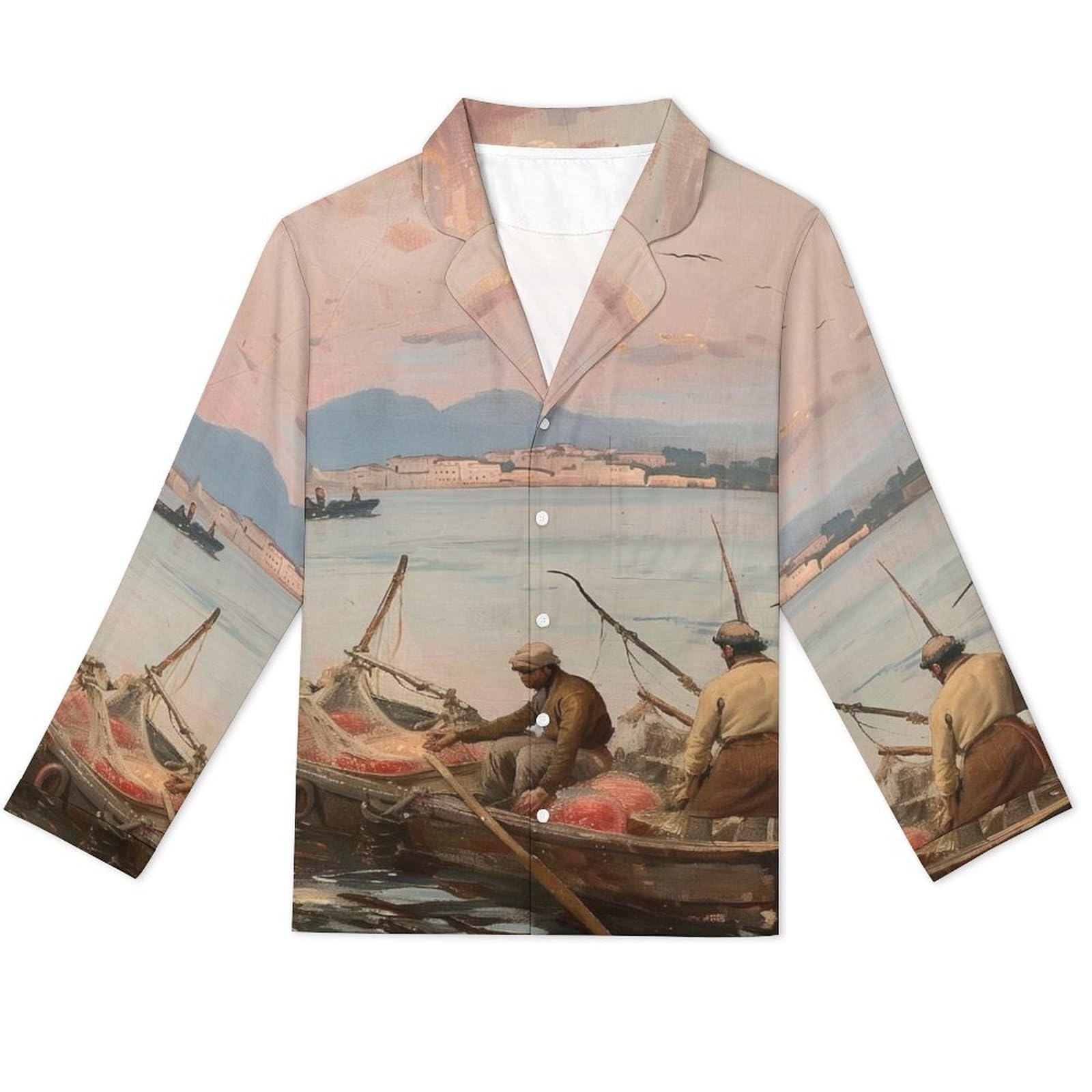 OLEETS Pigiama A Maniche Lunghe da Uomo - Andare in Barca sul Mare Pigiama Invernale Pantaloni Top Caldo Autunnale Traspirante Morbido 2 Pezzi Casual Ampio