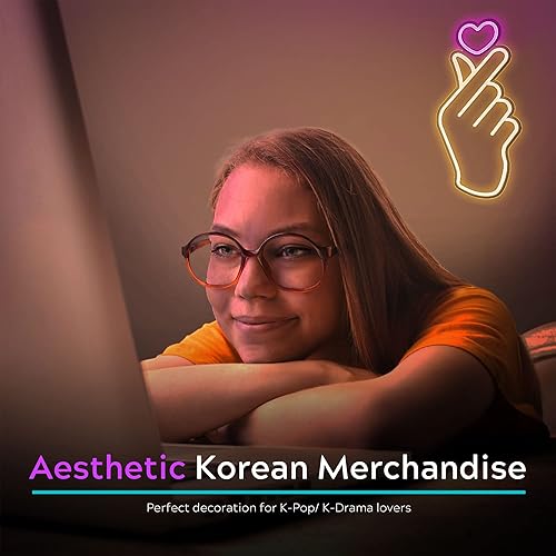 Miniatura 2 de Letreros de neón de corazón de dedo  Pulgar de corazón surcoreano novedoso LED de neón para fanáticos del K-pop y K-drama, símbolo coreano de amor