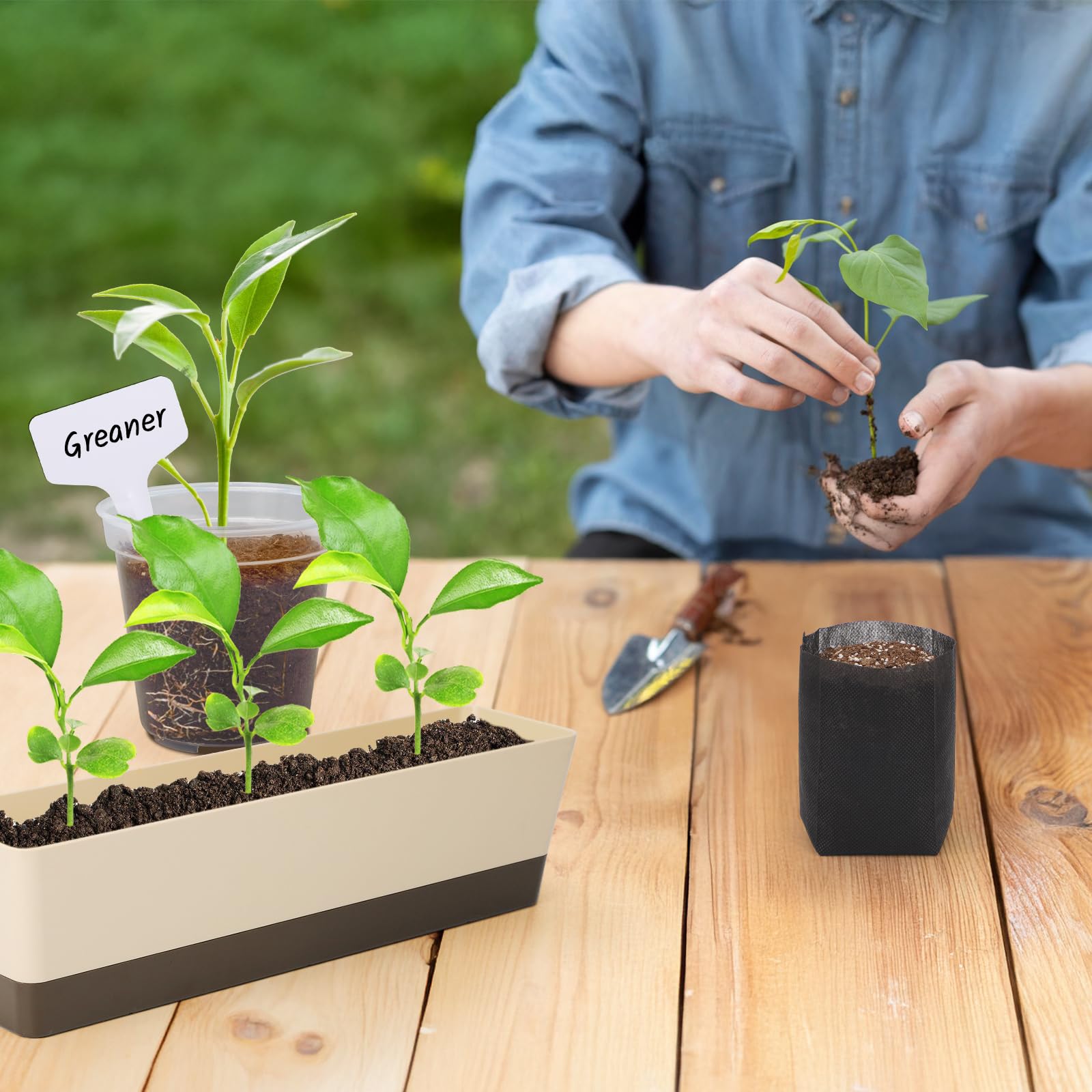 GREANER 200 bolsas de cultivo biodegradables, bolsas de cultivo de tela no tejida, bolsas de vivero para plantar, bolsas de cultivo para semillas, trasplante de suelo, suministro de jardín en casa