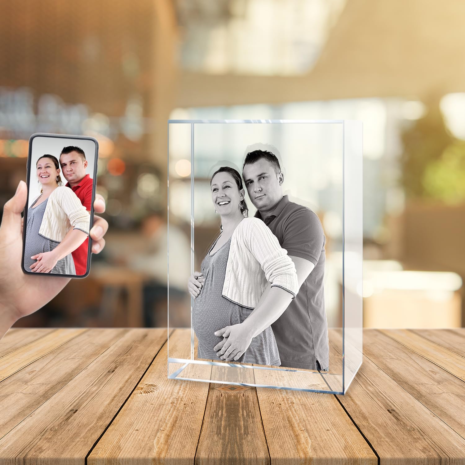 Giftic 3D Crystal Personalized Picture in Glass Cube - Classic Rectangle Portrait Crystal With Customized Photo for Gifts (Small: 8x5x5cm)