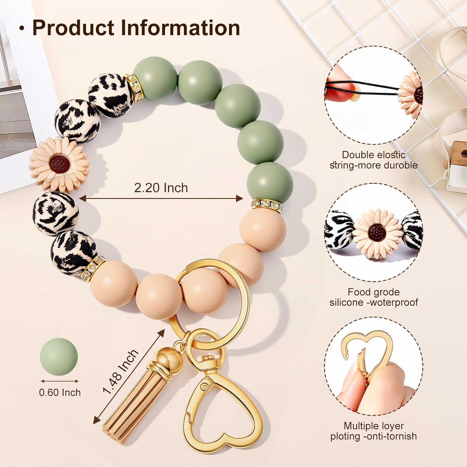 Weixiltc Silicone Bead Keychain Wristlet for Women, Charm Bracelet Key Chains, Car Key Rings Holder for Girls - Image 2