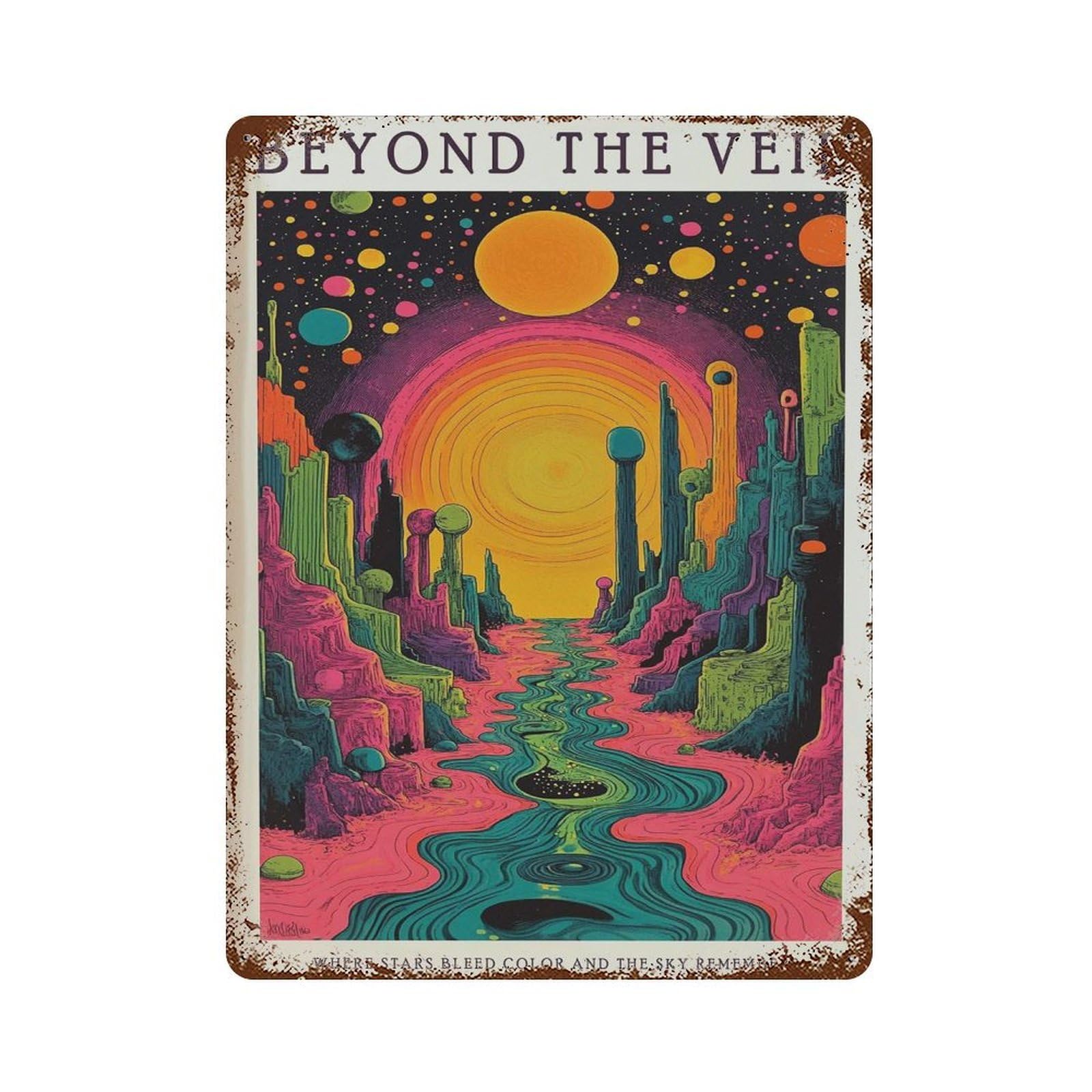 xiaoxiaoshen Beyond The Veil Psychedelic Cosmic Landscape Surreal Trippy Galaxy Visionary Wall Decor Art Metal Tin Poster Modern Home Decor Art Home Bar Shop Decorations Vintage Sign 40x30cm