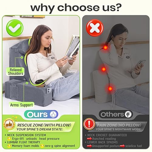 Miniatura 7 de AS AWESLING Almohada de lectura para adultos, almohada de espalda para sentarse en la cama, almohada de respaldo para sentarse en la cama, brazos