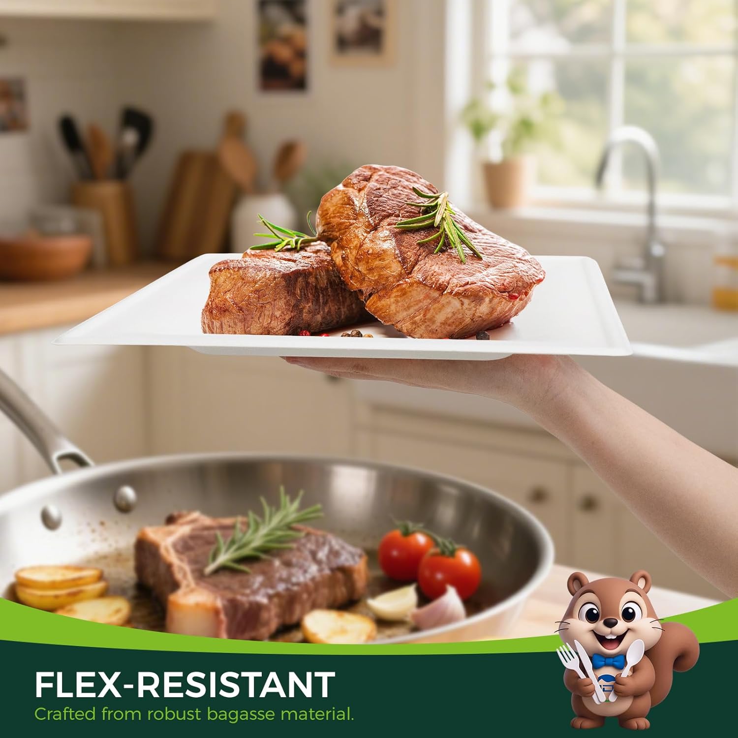 White 10-Inch Square Disposable Plates [50-Pack] - Compostable Heavy Duty Sugarcane Plates, Biodegradable Eco-Friendly Dinner Plates for Party - Image 4