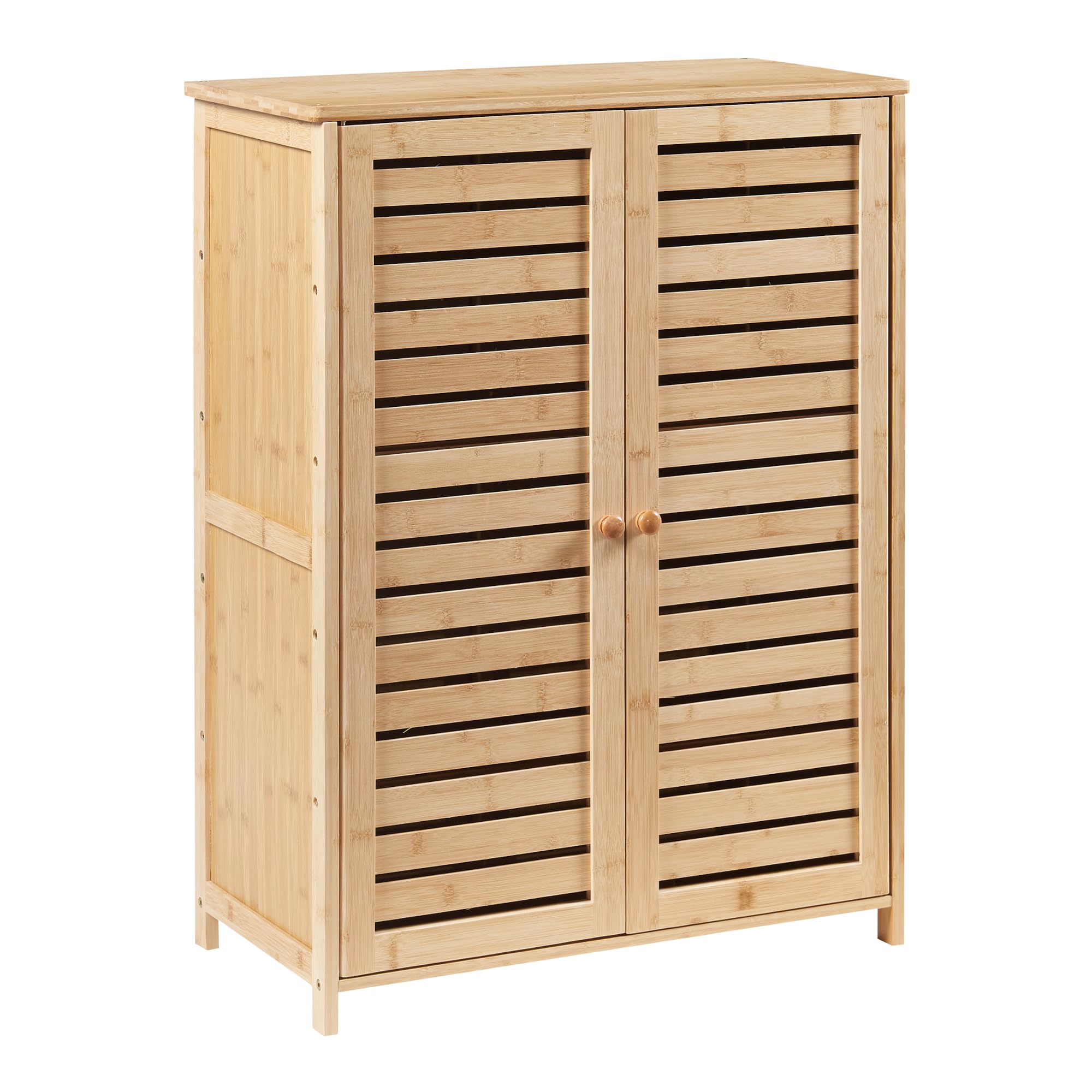 [en.casa] Mueble Zapatero Armario de 5 Niveles Estantería con 5 Estantes y Puertas de Rejilla para 10 Pares de Calzados Buena Ventilación de Bambú 88 x 66 x 33 cm - Natural