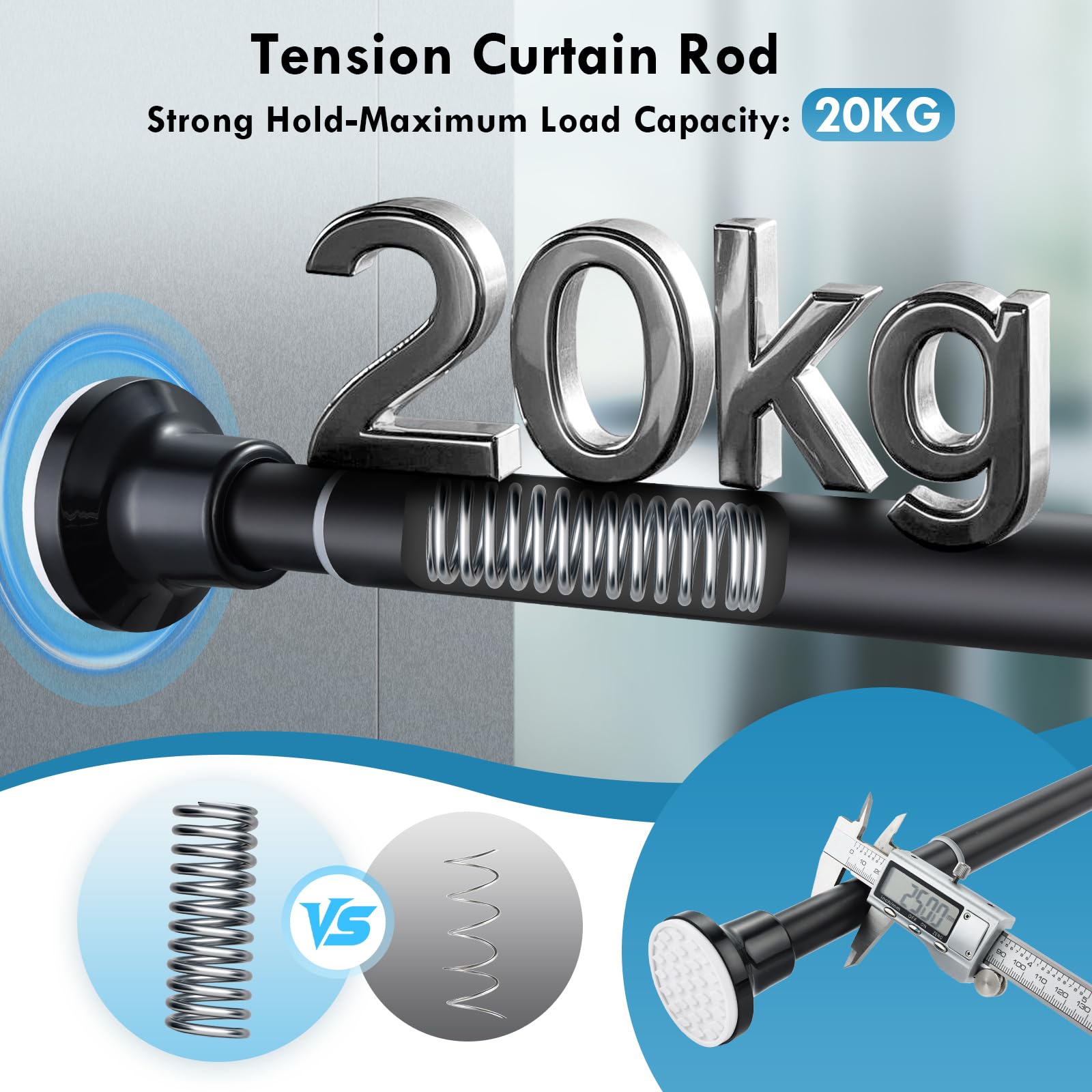 Extendable Shower Curtain Pole 73-134cm Stainless Steel Shower Curtain Rod Tension Rod Adjustable Telescopic Curtain Poles No Drilling Shower Curtain Rail for Bathroom Window Kitchen Wardrobe Black - Image 3