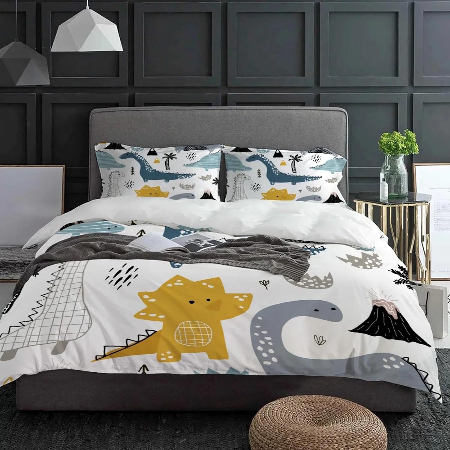 Cute Cartoon Dinosaur Bedding Set Duvet Cover Pillowcase Kids Adult Quilt Cover Double Bed Set Bedroom Decor 200x200cm/65x65cmx2