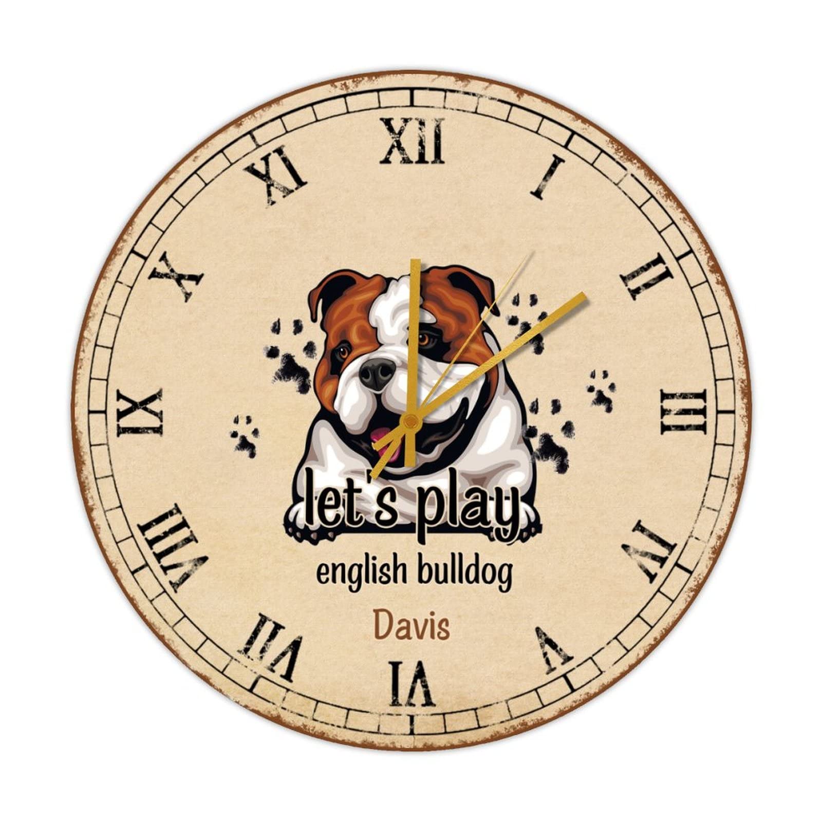 Horloge murale ronde en bois bouledogue anglais 38cm à quartz