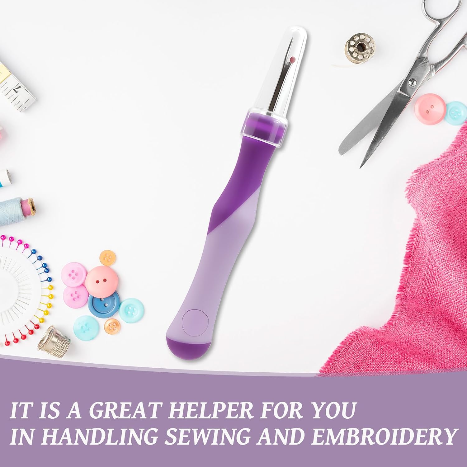 3 Pcs Seam Rippers for Sewing, Ergonomic Rubber Seam Ripper with Protective Cap, Stitch Remover Tool Beginners and Pros, Easy Puller for Threads (Purple)
