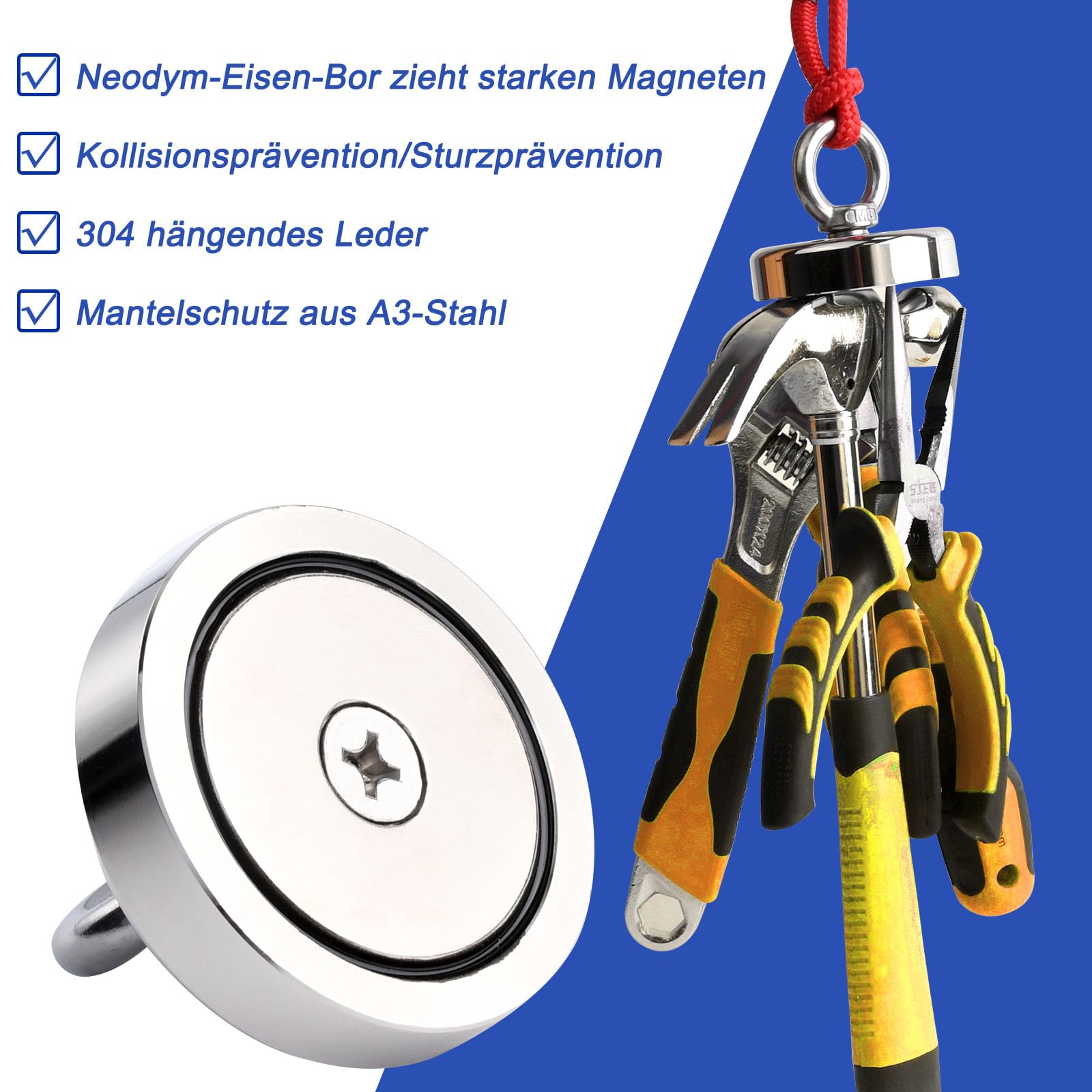 6 Stück Neodym Magnete Extra Stark 55kg,36MM Angelmagnet Stark mit Loch,Neodym Magnet Groß mit Heberinge und Schrauben,Magnet sehr Stark für Magnetfischen Camping Industrie Magneten Kreuzfahrt