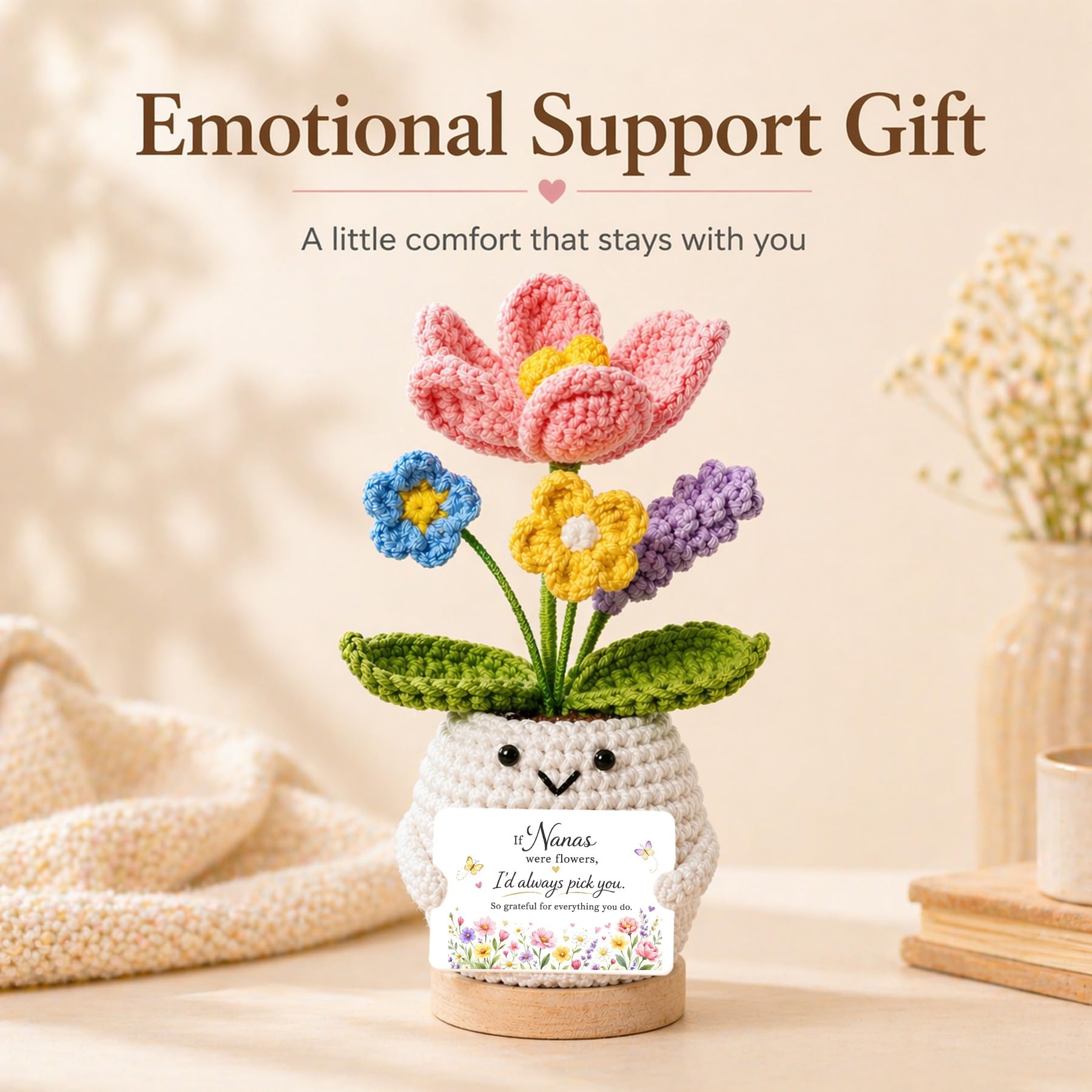 MHSMHL Nana Gifts, Crochet Tulip Flower Gift for Nana, Mothers Day Birthday Gifts for Nana from Granddaughter Grandson, Cute Appreciation Gift for Nana Grandma