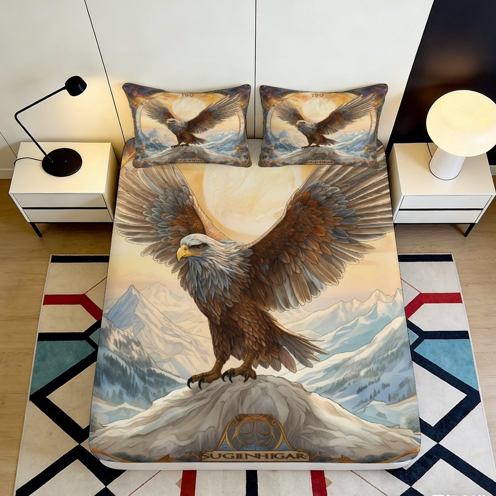 Jqzkxnhpbr Style-9 3D Printed Eagle Mountain Fitted Sheet Microfiber Soft Breathable Forest Bed Cover For Bedroom Guest Room Decor 90X200x25cm