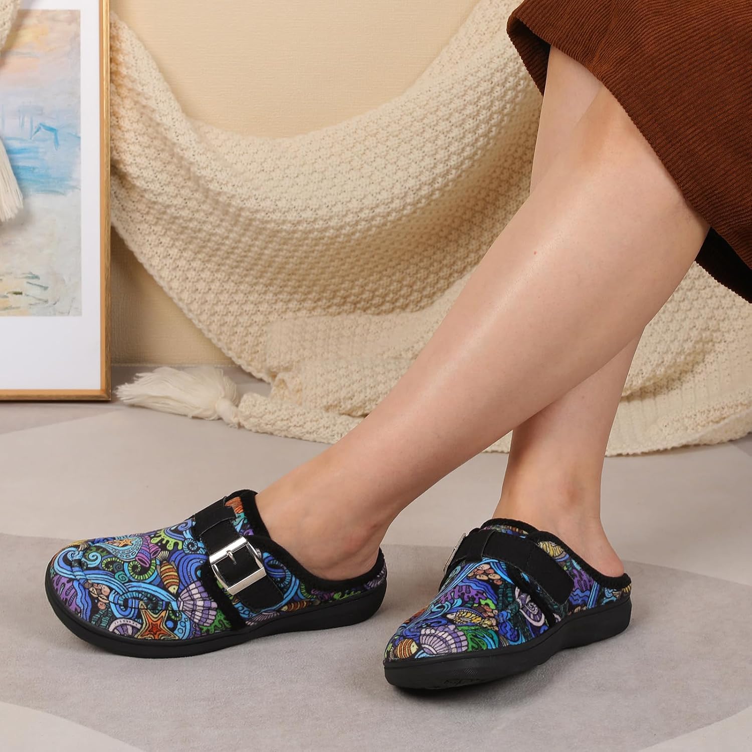 JOINFREE Womens Slippers Wide Slip on Mules Adjustable Diabetic Slipper Warm Memory Foam House Slippers for Edema Swollen Bunions Indoor & Outdoor - Image 2