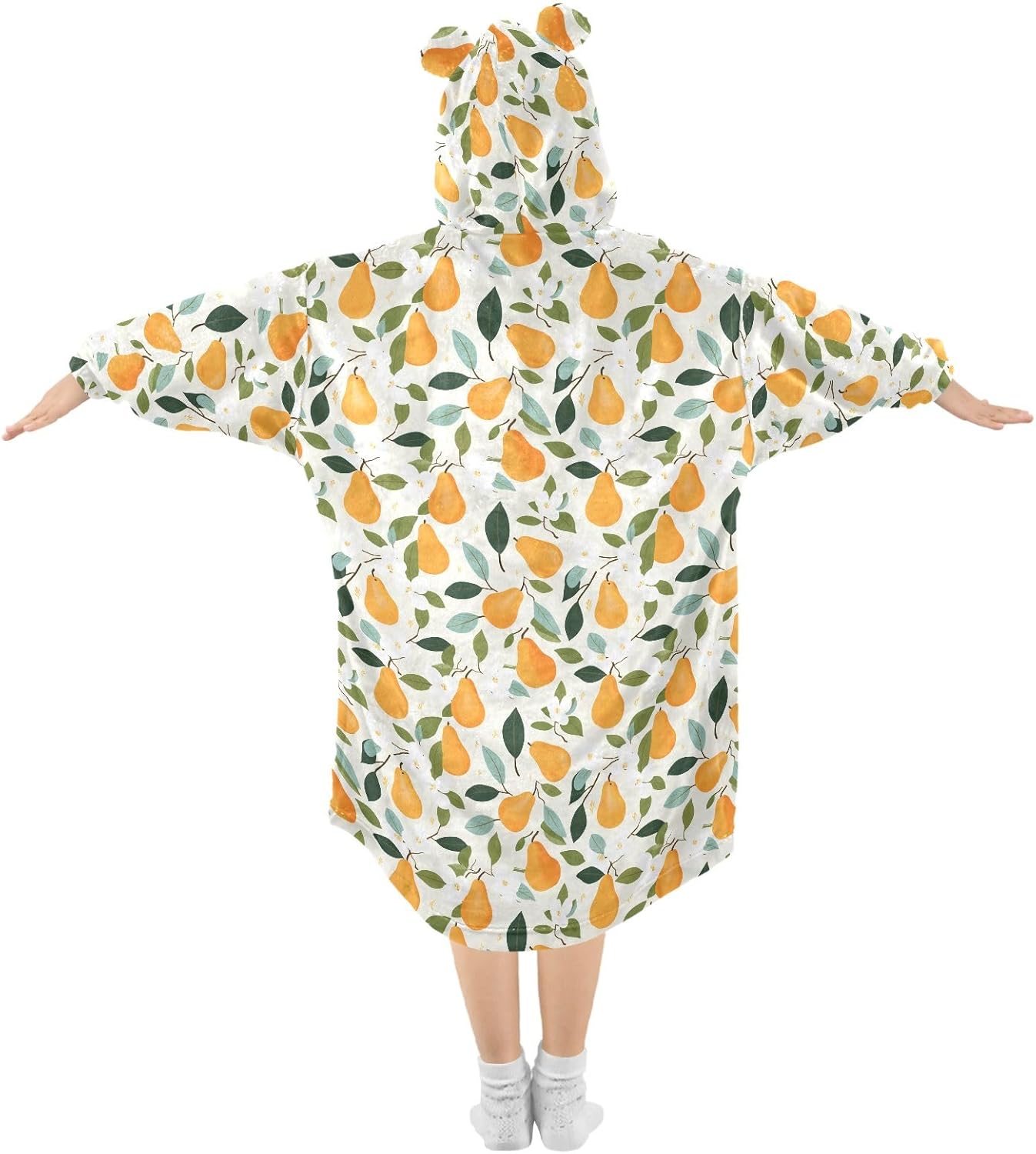Cartoon Pear Pattern Wearable Blankets for Kids, Soft Warm Cozy Blanket Hoodie for Boys Girls with Pocket