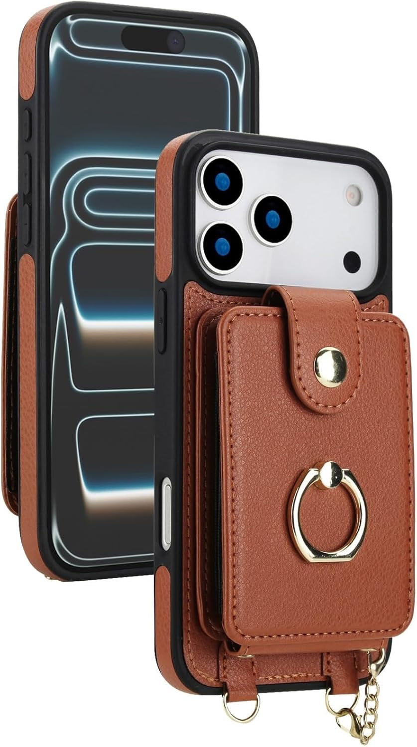 Magnetic Case for iPhone 17/17 Air/17 Pro/17 Pro Max, with Metal Ring Stand Detachable Crossbody Wallet Case Slim Leather Cover(Purple,17)