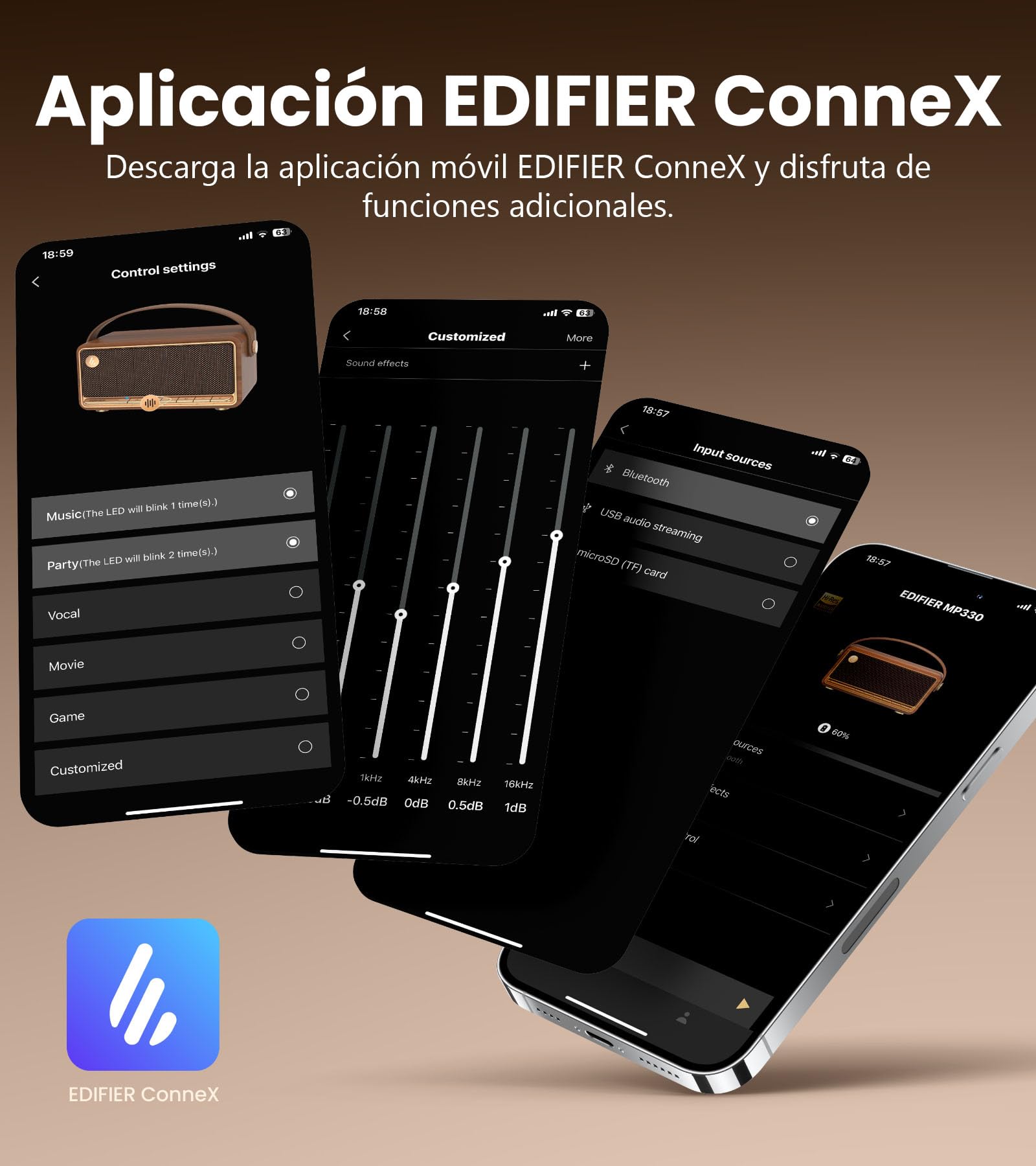 Edifier MP330 Altavoz Bluetooth Portátil con 40W RMS & Audio Hi-Res，Marrón | Sonido 360°, Emparejamiento estéreo dual, 19h de autonomía, Bluetooth 6.0 Multipunto, para interior y exterior
