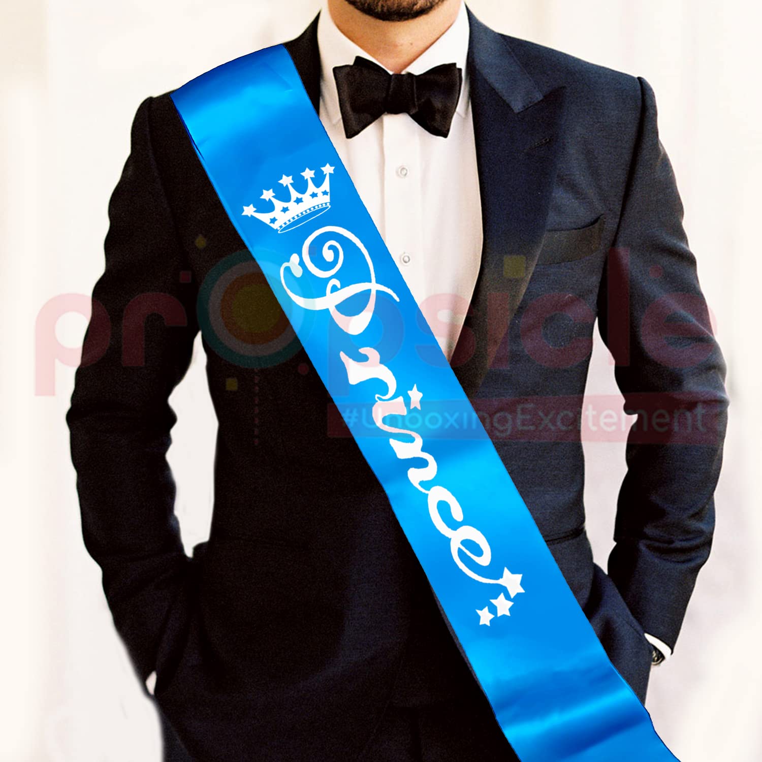 Propsicle Silk Prince Sash Blue Pack of 1 | Happy Birthday Party Decoration Boy Theme Crown - Image 2 thumbnail