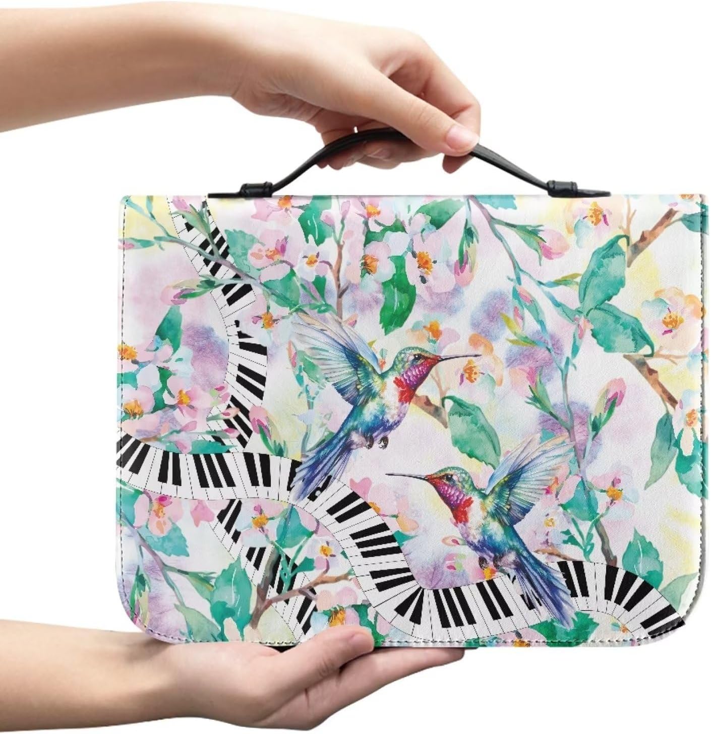 Bird Piano Women Bible Carrying Case Large Size Bible Organizer Bag Portable Bible Covers with Handle for Study Bible Carry Bookmarks