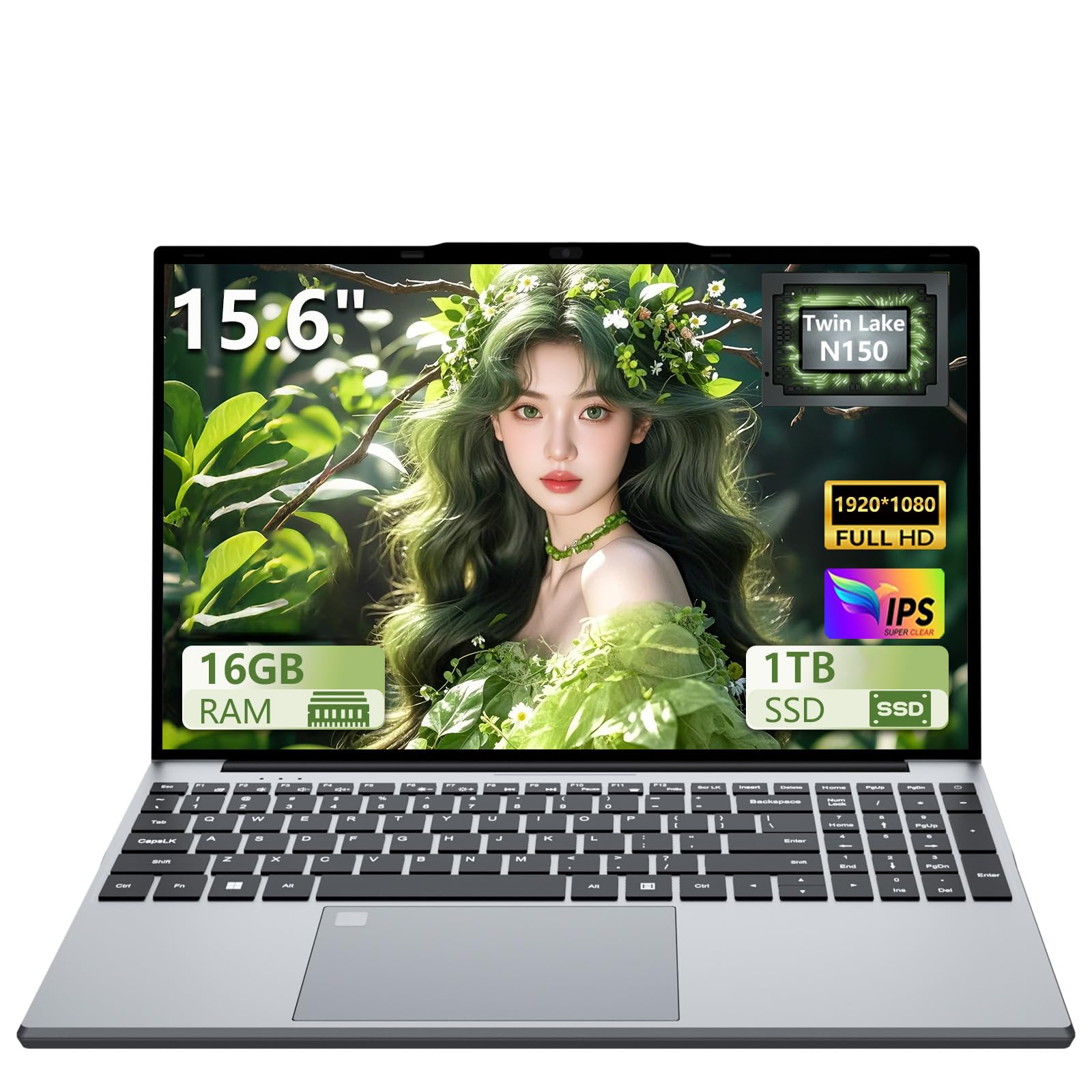 Portatile PC 15,6 pollici, Notebook N150 fino a 3,6 GHz (migliore di N95), Laptop 16 GB DDR4 RAM 1 TB SSD, Dotato display 1920x1080, Win 11 Pro, 2*USB3.0, HDMI 4K, WiFi 5 Computer portatile