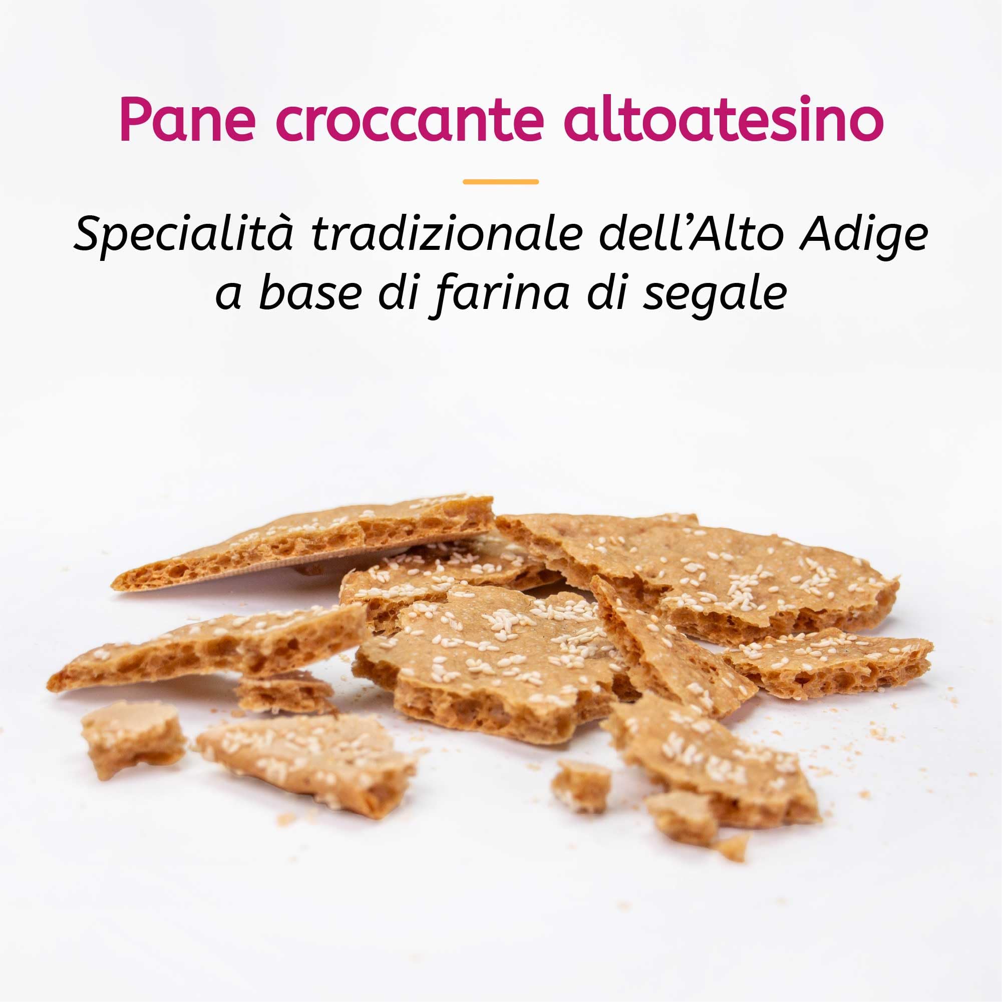 GUSTOS - 8 confezioni di Pane tradizionale dell'Alto Adige "Schüttelbrot" di segale | con Semi di Sesamo |150 g ciascuna, fatto a mano, gustoso e croccantissimo.