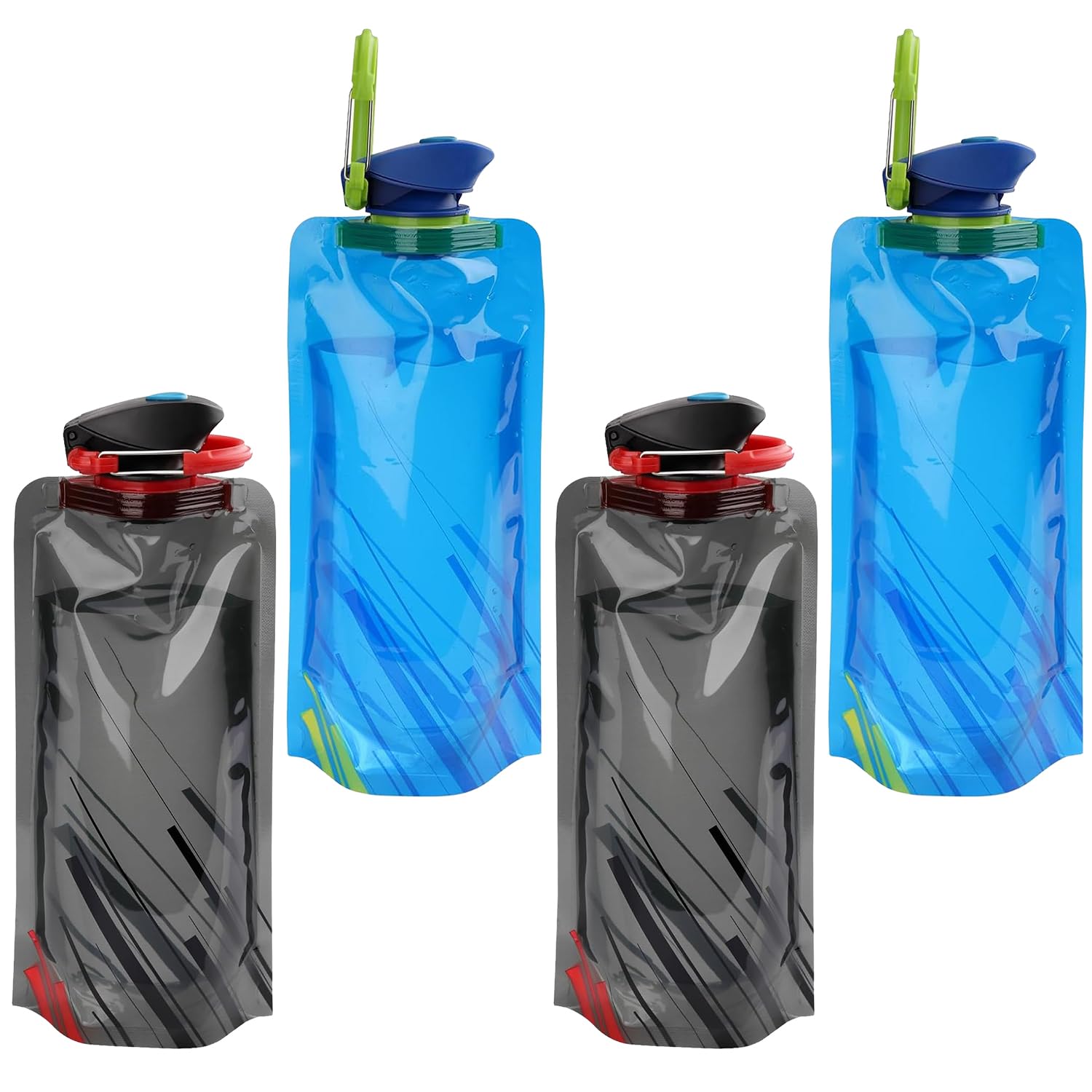 Yonfas 4-Pack Collapsible Water Bottles for Outdoor Activities, Lightweight & Leak-Proof, Ideal for Hiking, Camping, and Travel