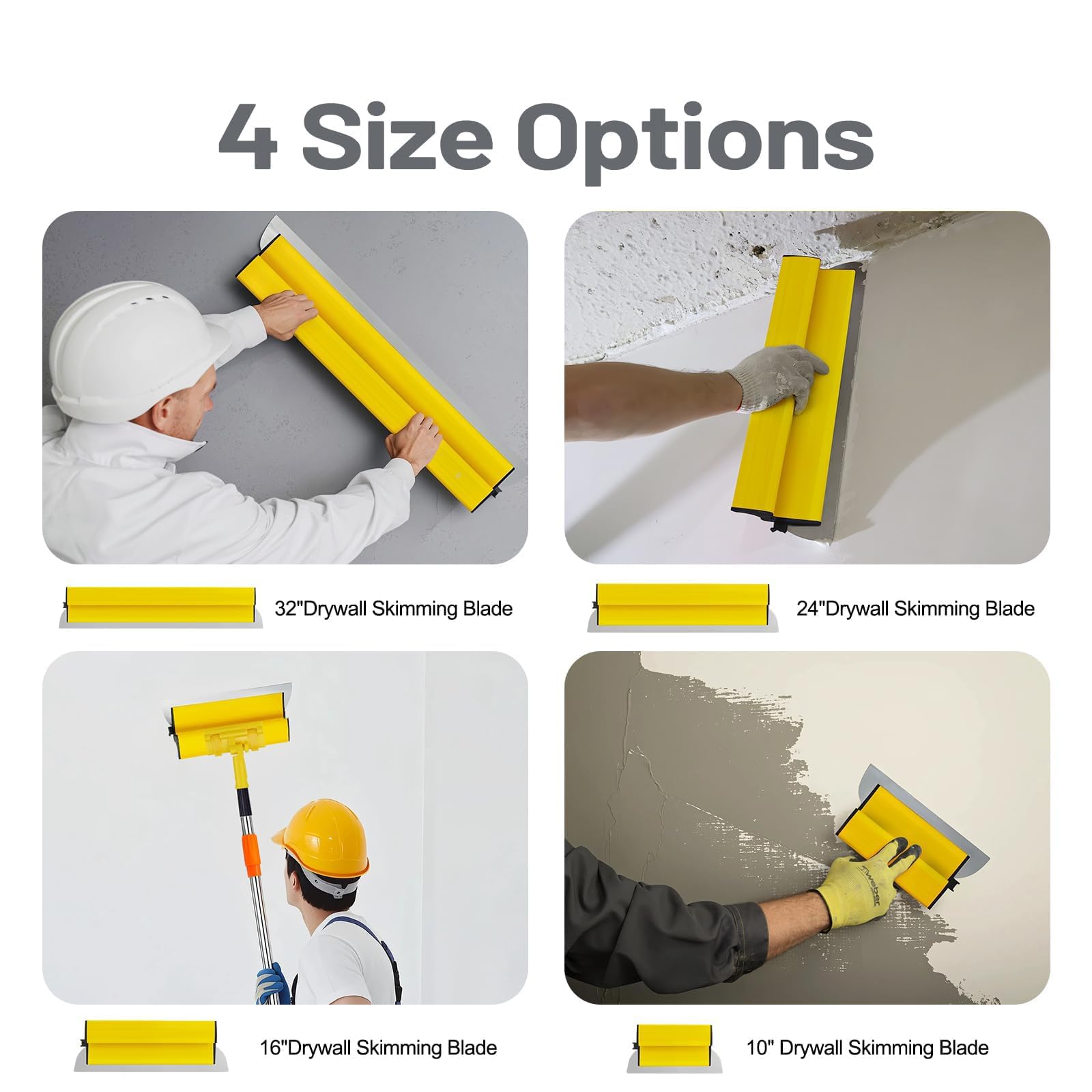Set di lame per scrematura per cartongesso da 15 pezzi, lame per scrematura da 6/10/16/24/28 pollici, inclusa lama extra sostitutiva, maniglia di estensione da 28-62 pollici, per pannelli di r yellow