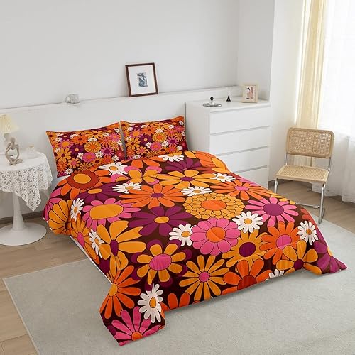 Miniatura 2 de Erosebridal Groovy - Juego de edredón floral individual para niñas, ropa de cama y juegos de ropa de cama retro con diseño de margaritas, decoración