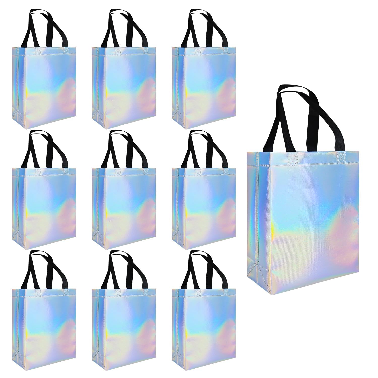 Large Party Pags, 10 PCS Reusable Glossy Iridescent for Birthday, Wedding, Easter, Christmas, Frozen Party, Wedding, Hen Party Goodie