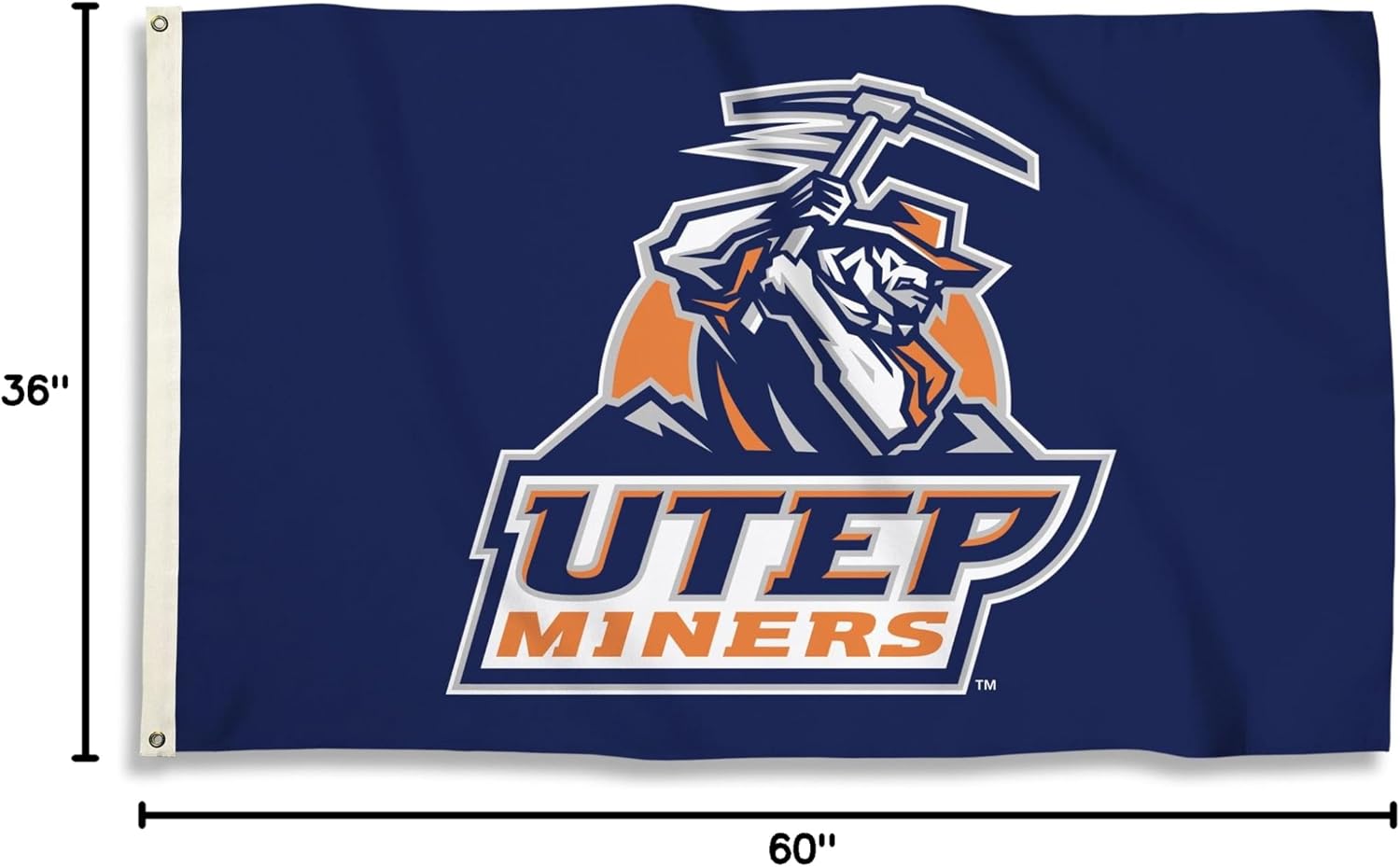 BSI PRODUCTS, INC. - Texas El Paso Miners 3’x5’ Flag with Heavy-Duty Brass Grommets - UTEP Football, Basketball and Baseball Pride - High Durability for Indoor and Outdoor Use - Great Fan Gift