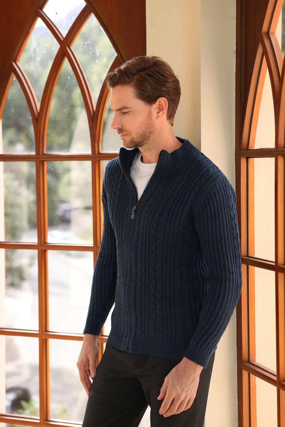 Allthemen Cárdigan Hombre Chaqueta de Punto Invierno Cremallera Color sólido Cuello levantado