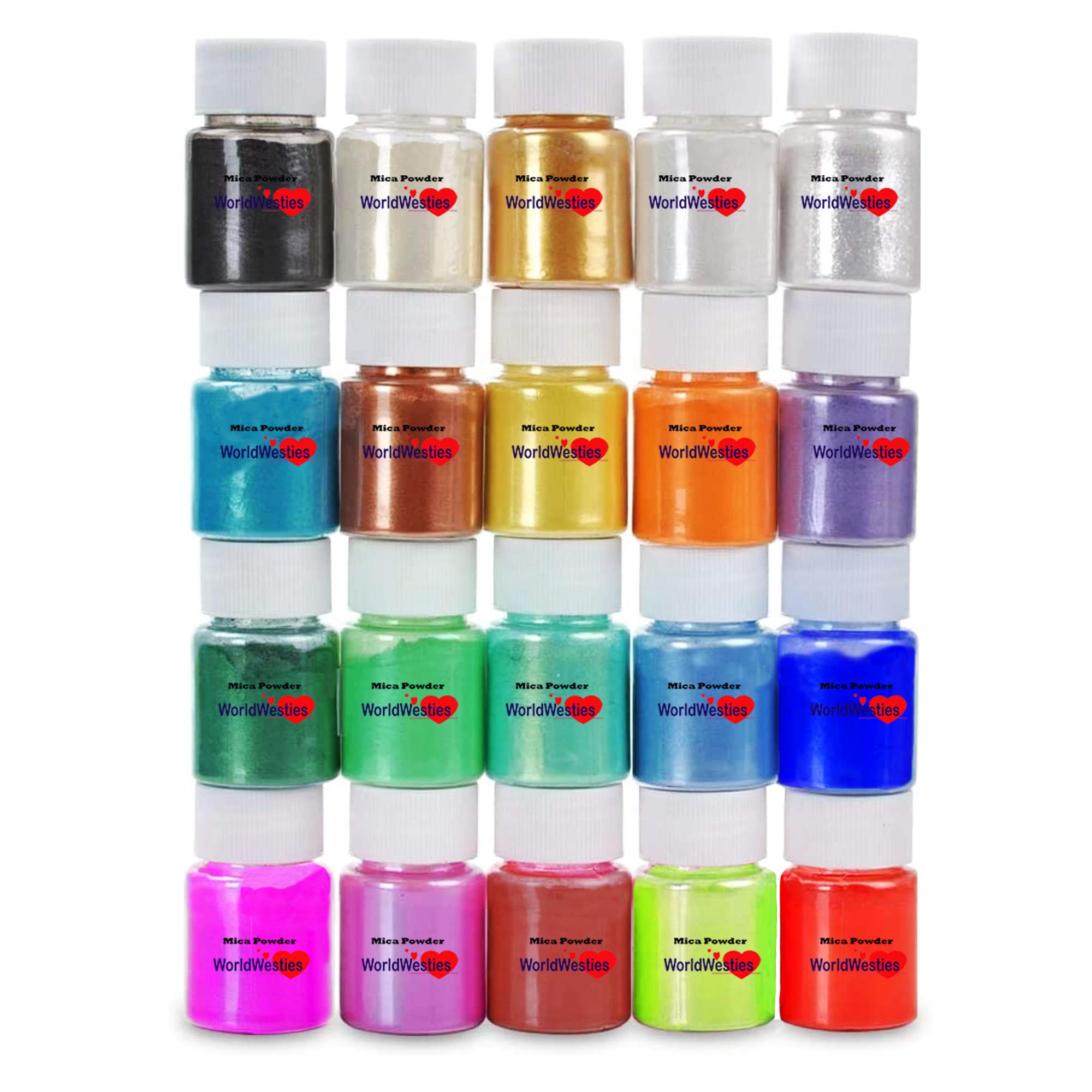 WorldWesties 20 Colors Mica fine Pigment Powder 15g Each for Making Cosmetic, Candle,Nail,Art,Craft,Resin,Statue,Bath soap,Multicolor 20g(Pack of 20)-image-23