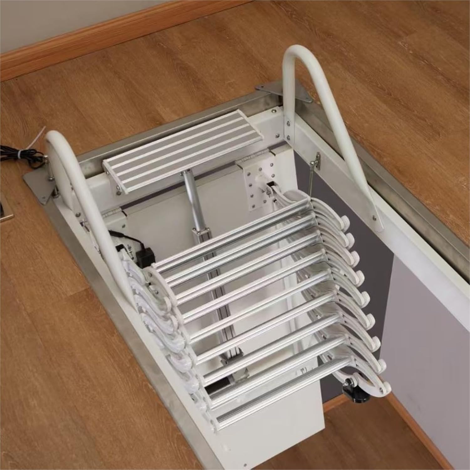 attic ladders Heavy-Duty Retractable Attic Ladder, Space-Saving Telescoping Wall-Mounted Folding Staircase, 300kg Capacity(3.5-3.75m)