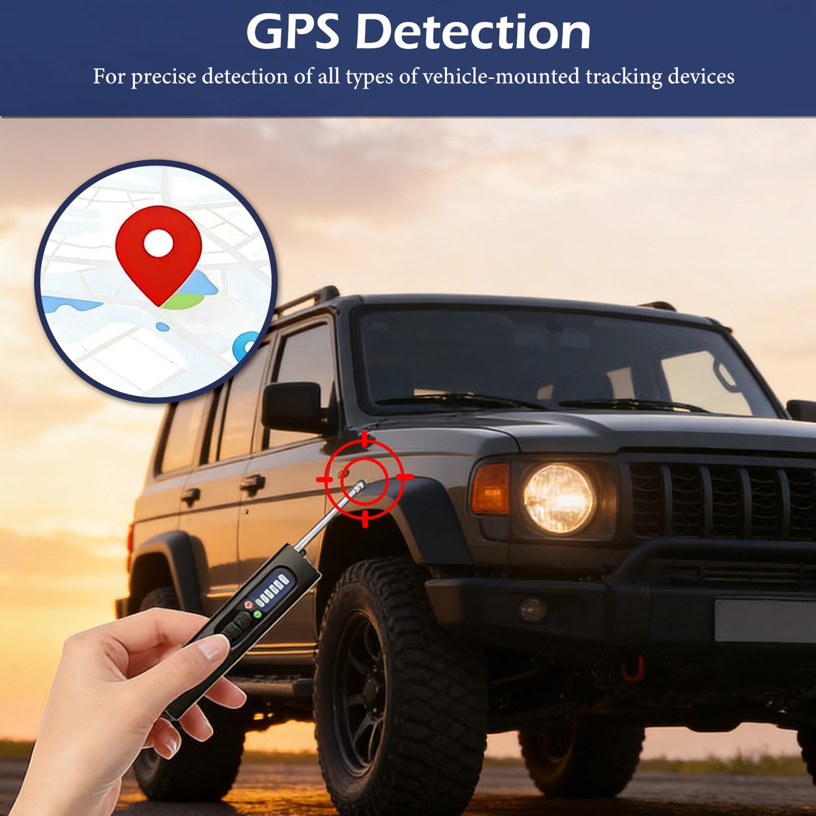 Détecteur de Caméra Cachée 4-en-1 avec Détection de Micro Espion & Traceur GPS Balayage Optique LED IR 5 Niveaux de Sensibilité Alarme Sécurité Anti-Espionnage pour Maison Bureau Hôtel Voyage