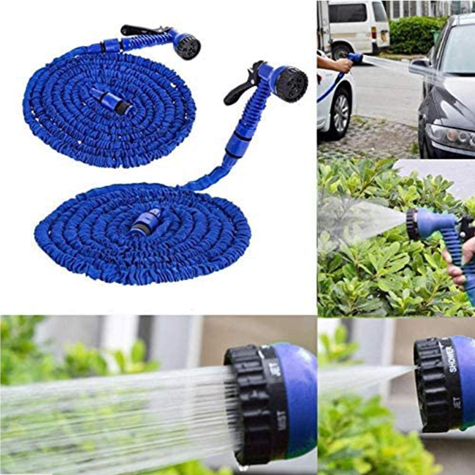 Flexibler Gartenschlauch, Flexischlauch Wasserschlauch Ausdehnbar bismit Multifunktion Düse 7 Arten Brause Bewässerung Gartenarbeit Autowäsche,Grün,100FT 30m