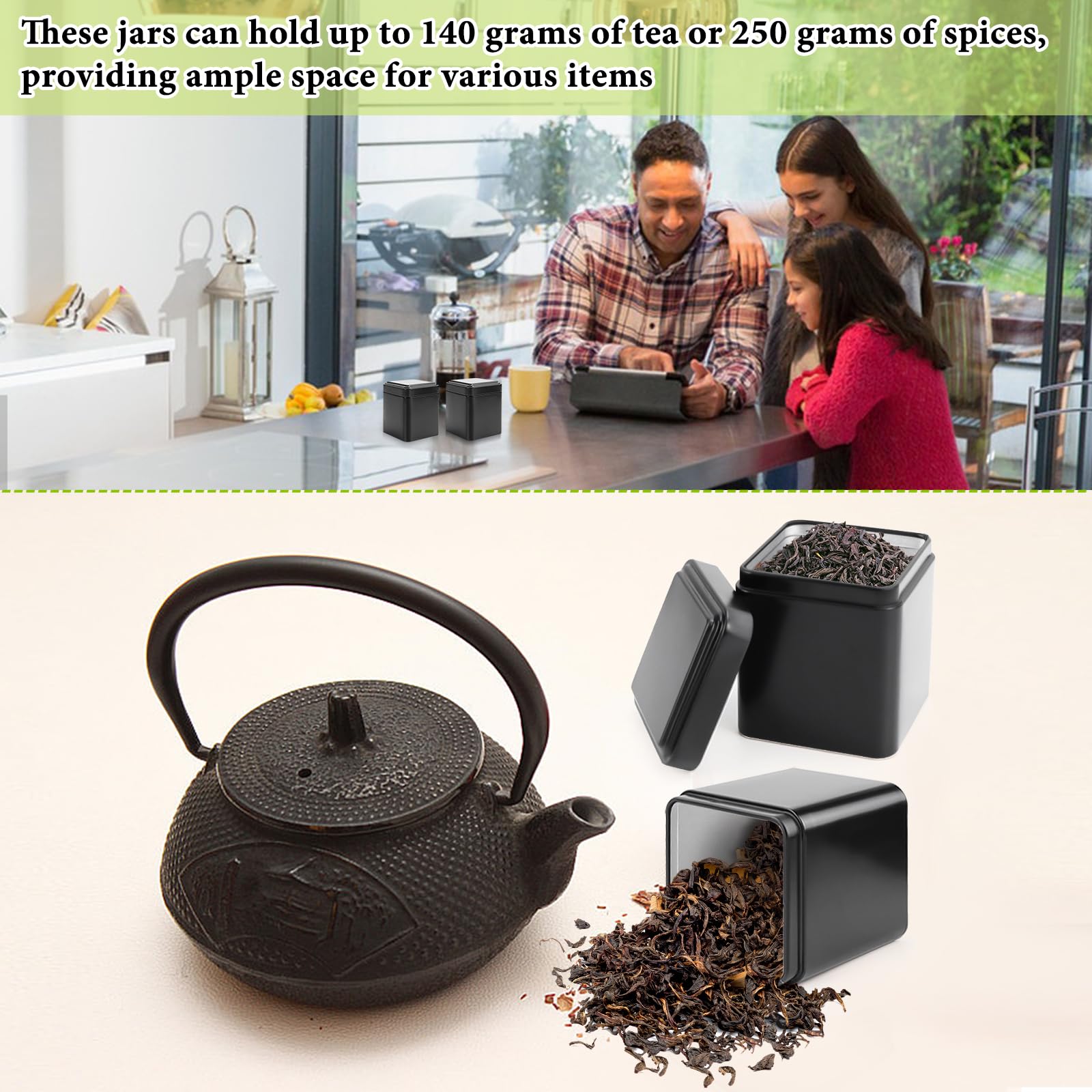 Lot De 10 Boîtes à Thé En Métal Noir 7x7x10 Cm - Rangement Thé En Vrac, Épices, Café - Couvercle Étanche