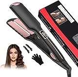 Plancha para Cabello, Plancha de Cabello Profesional 2 En 1 Con Tecnología Infrarroja y Cerámica, Placas Extras Anchas de 56MM, 17 Temperaturas Ajustables, Pantalla LED, Para Todo Tipo de Cabello